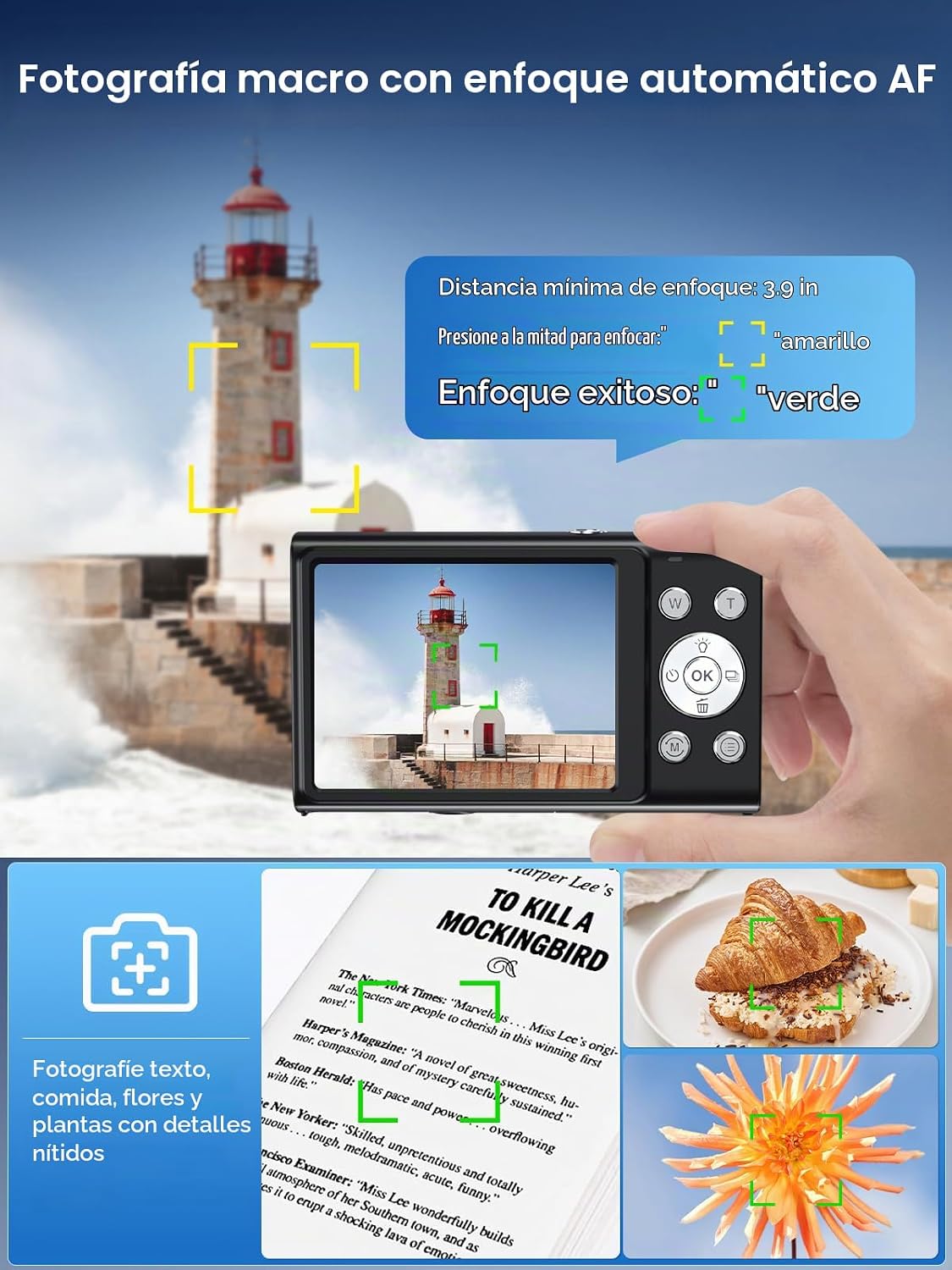 Cámara digital, cámara de videoblogs 4K con enfoque automático para...