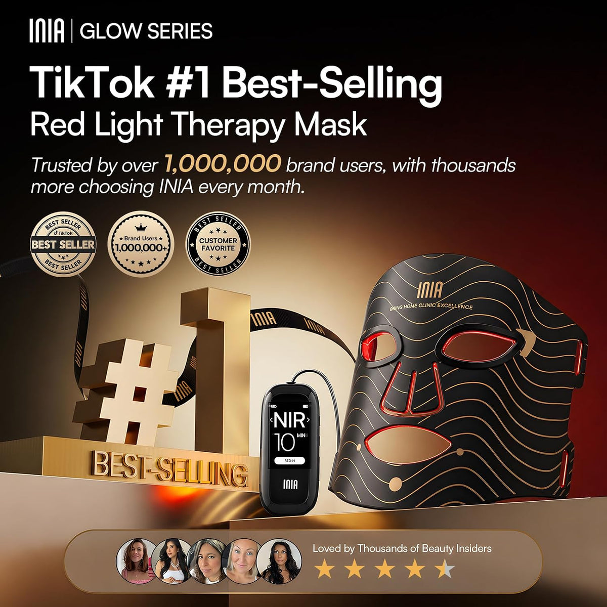 Máscara de terapia de luz roja INIA para rostro, NIR de 850 nm, luz...