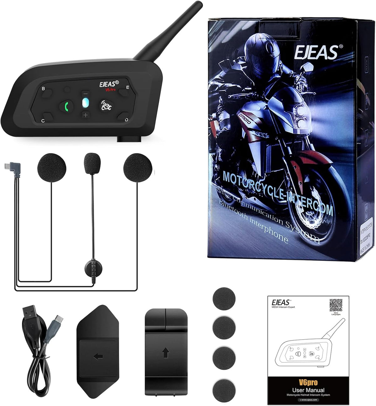 EJEAS Vnetphone V6 - Casco de motocicleta con intercomunicador Blue...