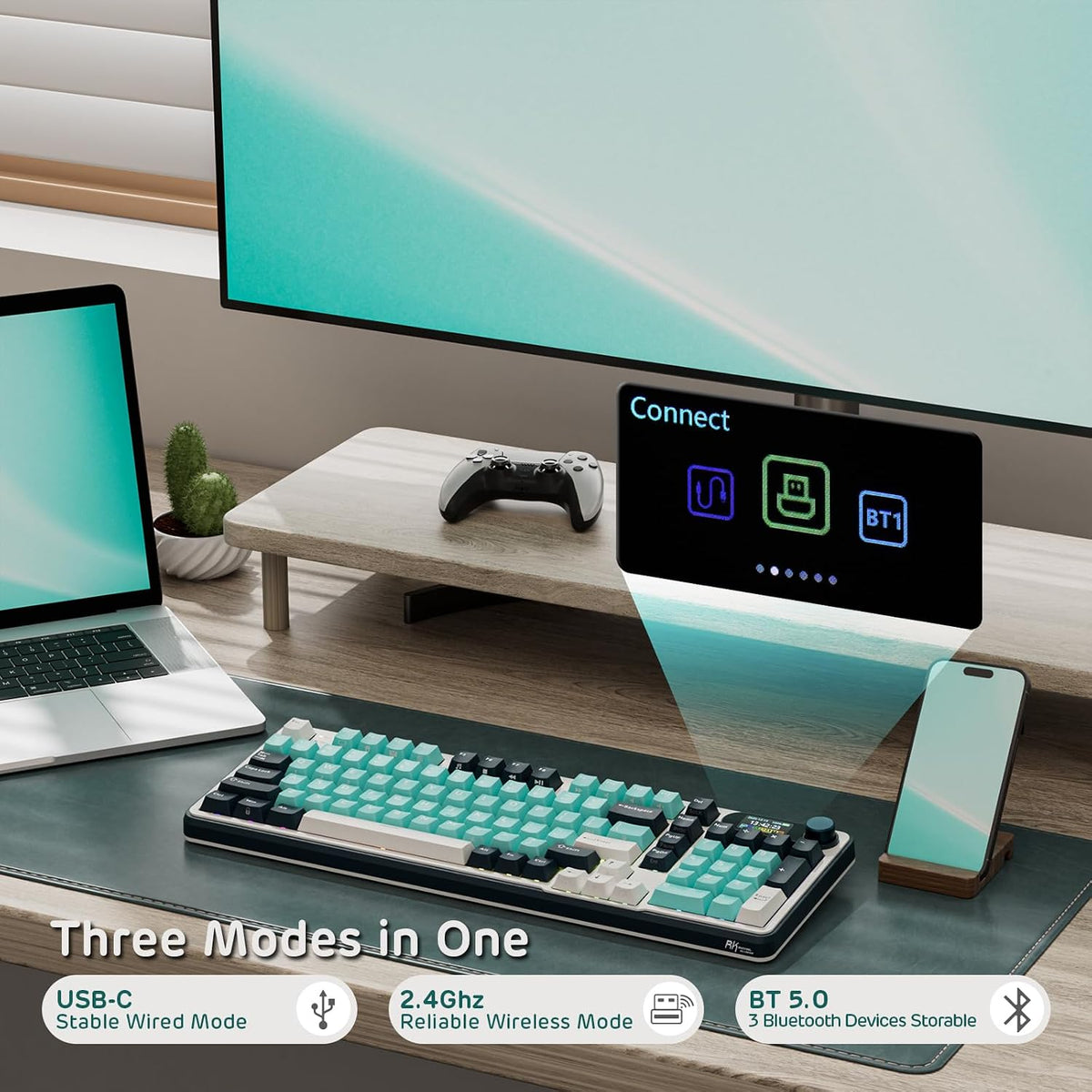 RK ROYAL KLUDGE Teclado mecánico inalámbrico S98 con pantalla intel...