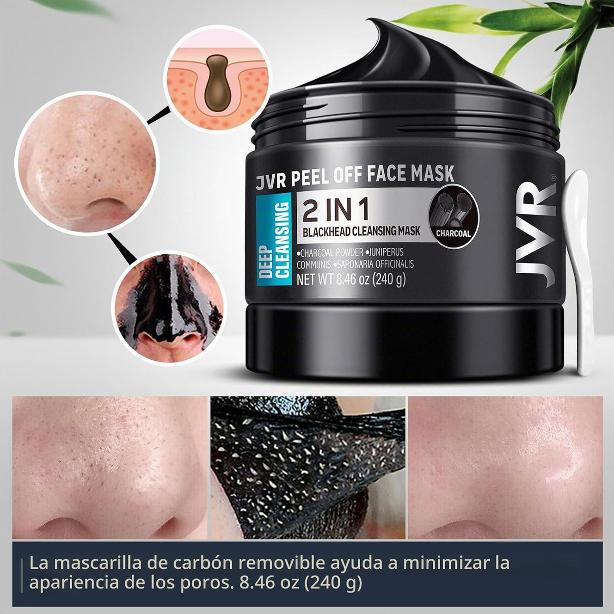 JVR Máscara facial Peel Off, máscara negra de carbón, máscara facia...