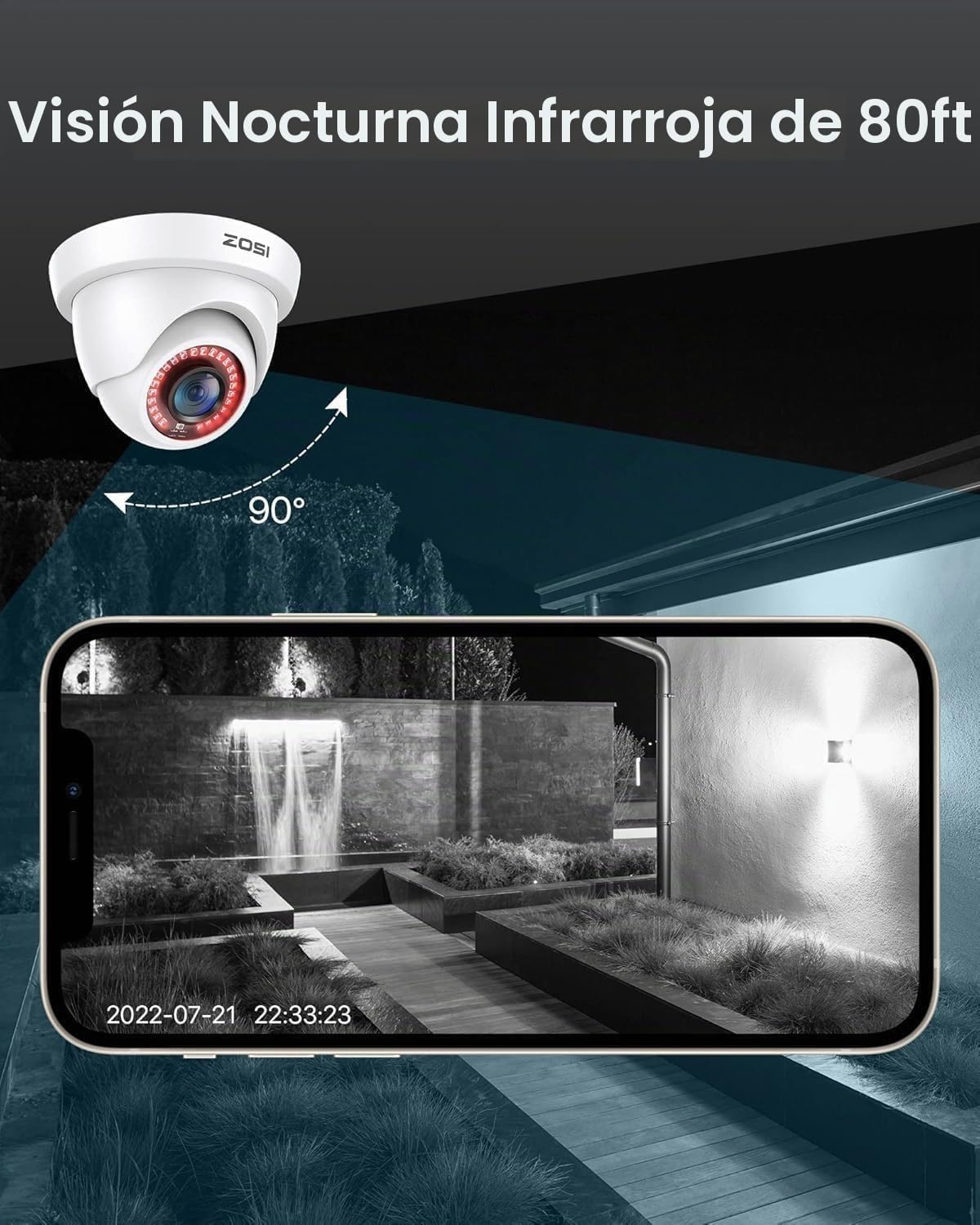 ZOSI - Cámara de seguridad híbrida 4 en 1 TVI CVI AHD CVBS de 2MP,...
