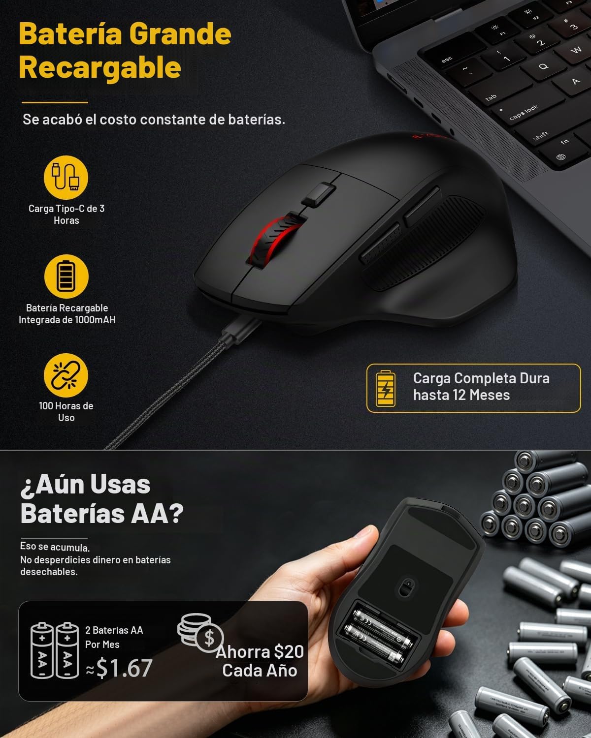 E-YOOSO Ratón ergonómico X54, Ratones inalámbricos y Bluetooth reca...