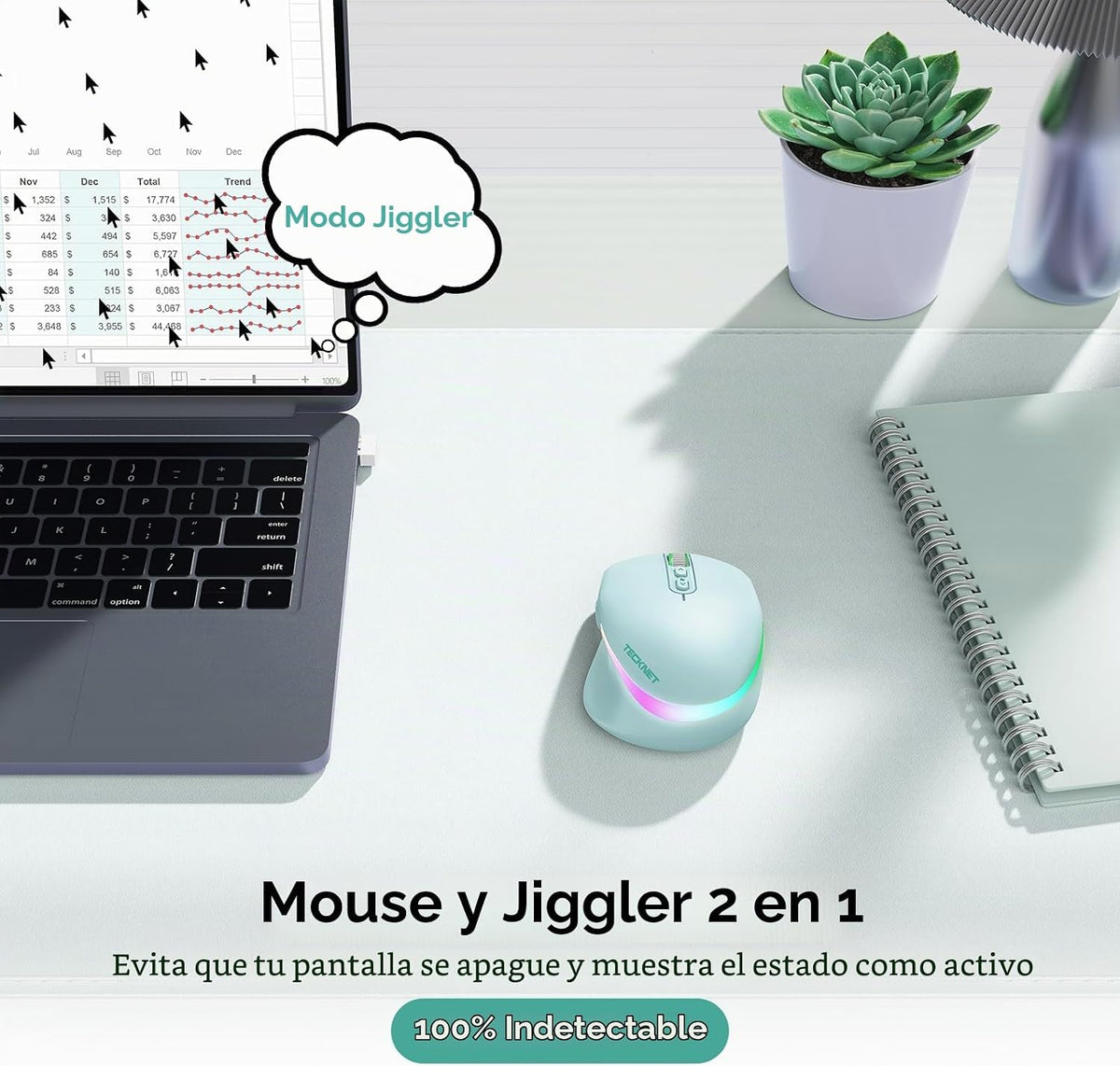 TECKNET Ratón inalámbrico Jiggler, mouse recargable con motor de mo...