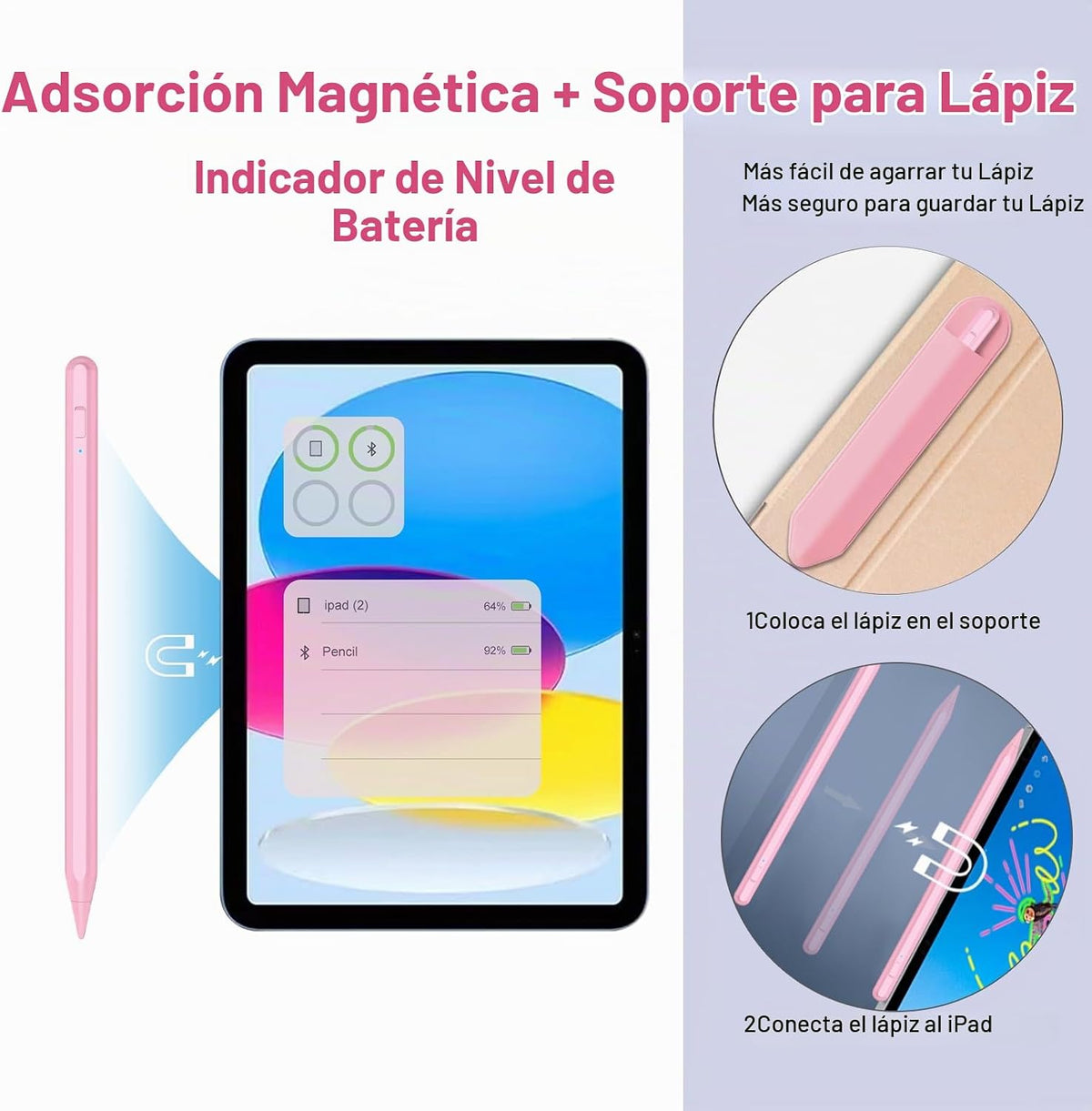 Lápiz capacitivo para iPad 2018-2025 con rechazo de palma, lápiz Ap...