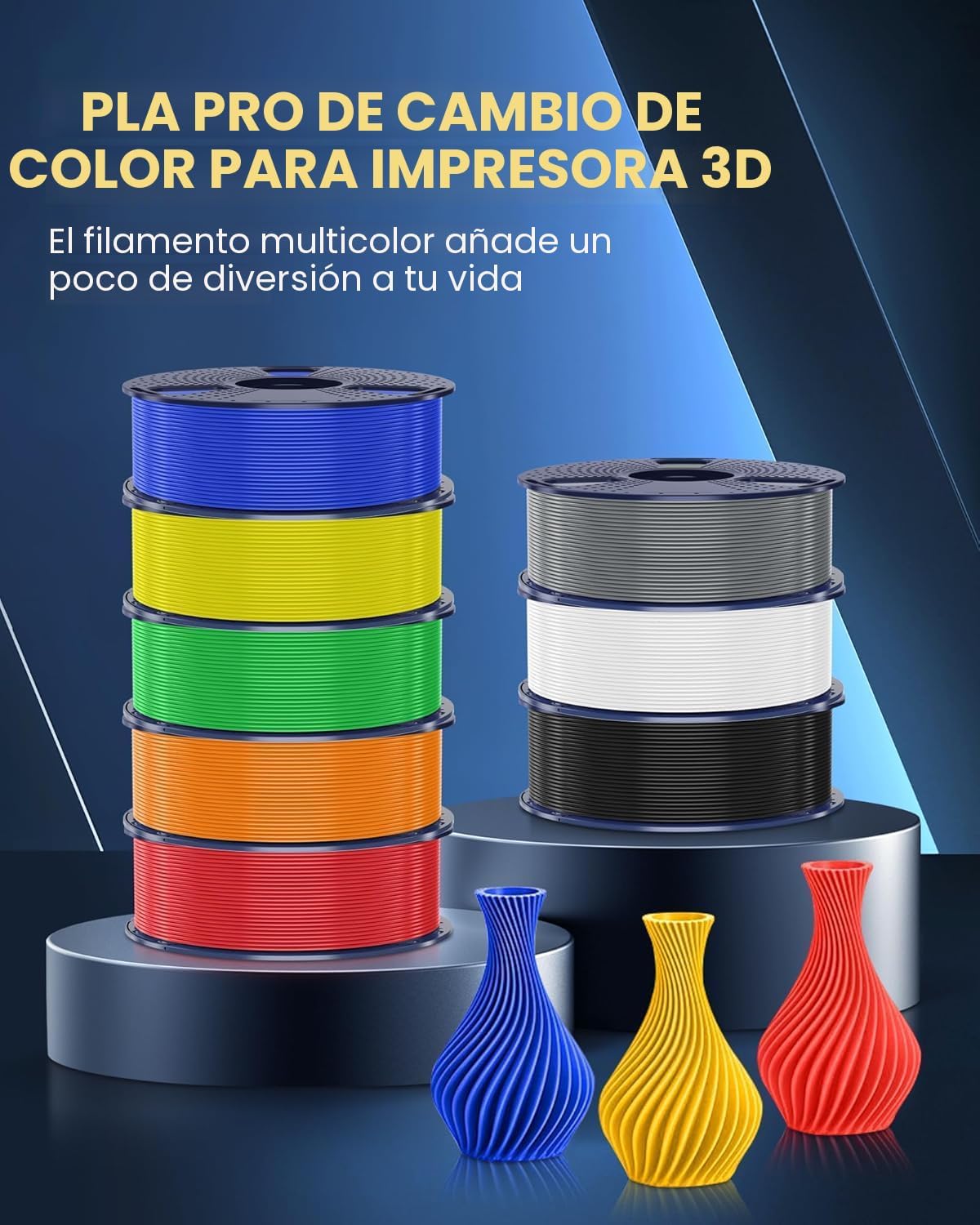 SUNLU Filamento de impresora 3D PLA+2.0, paquete multicolor, 8 colo...