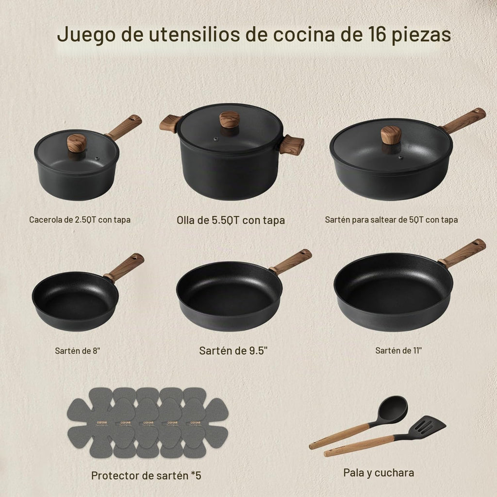CAROTE Ollas y sartenes antiadherentes, juego de utensilios de coci...