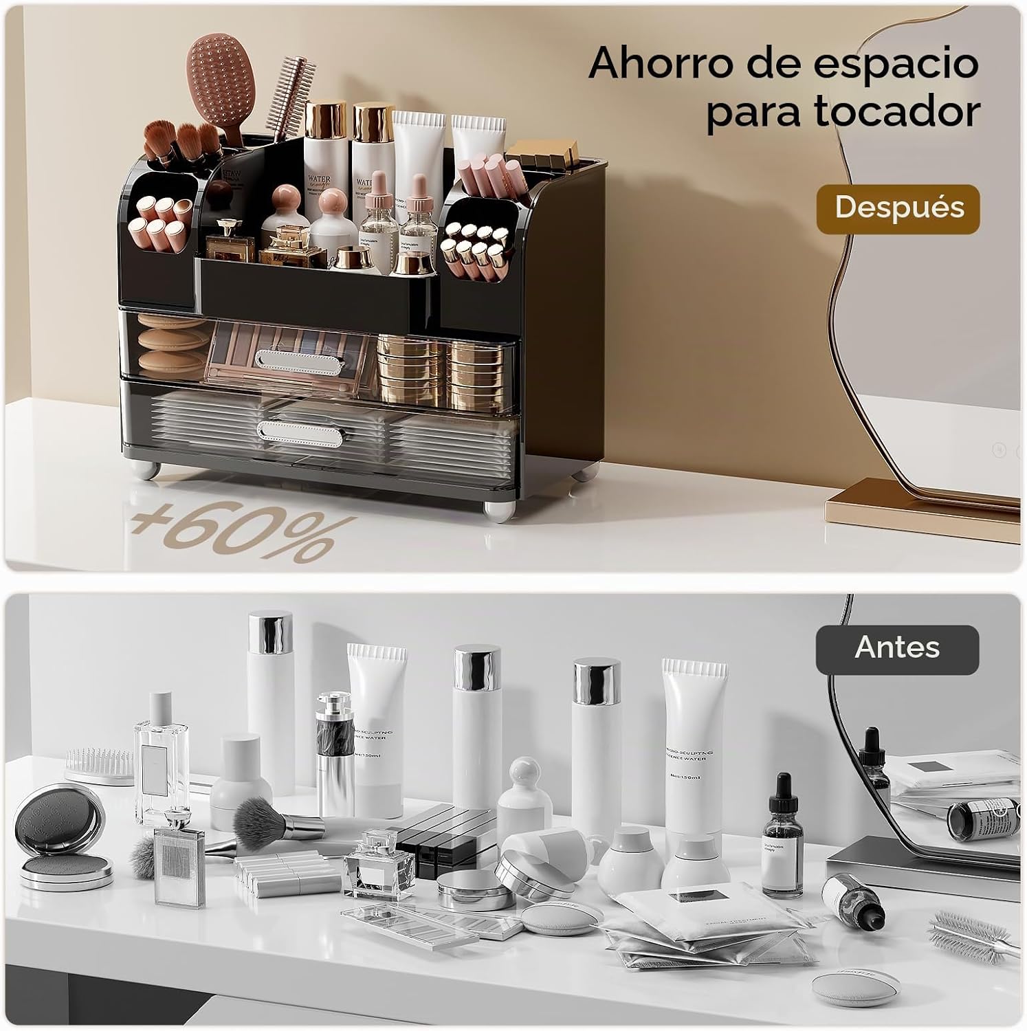 UFORU Organizador de maquillaje para encimera con 2 cajones grandes...
