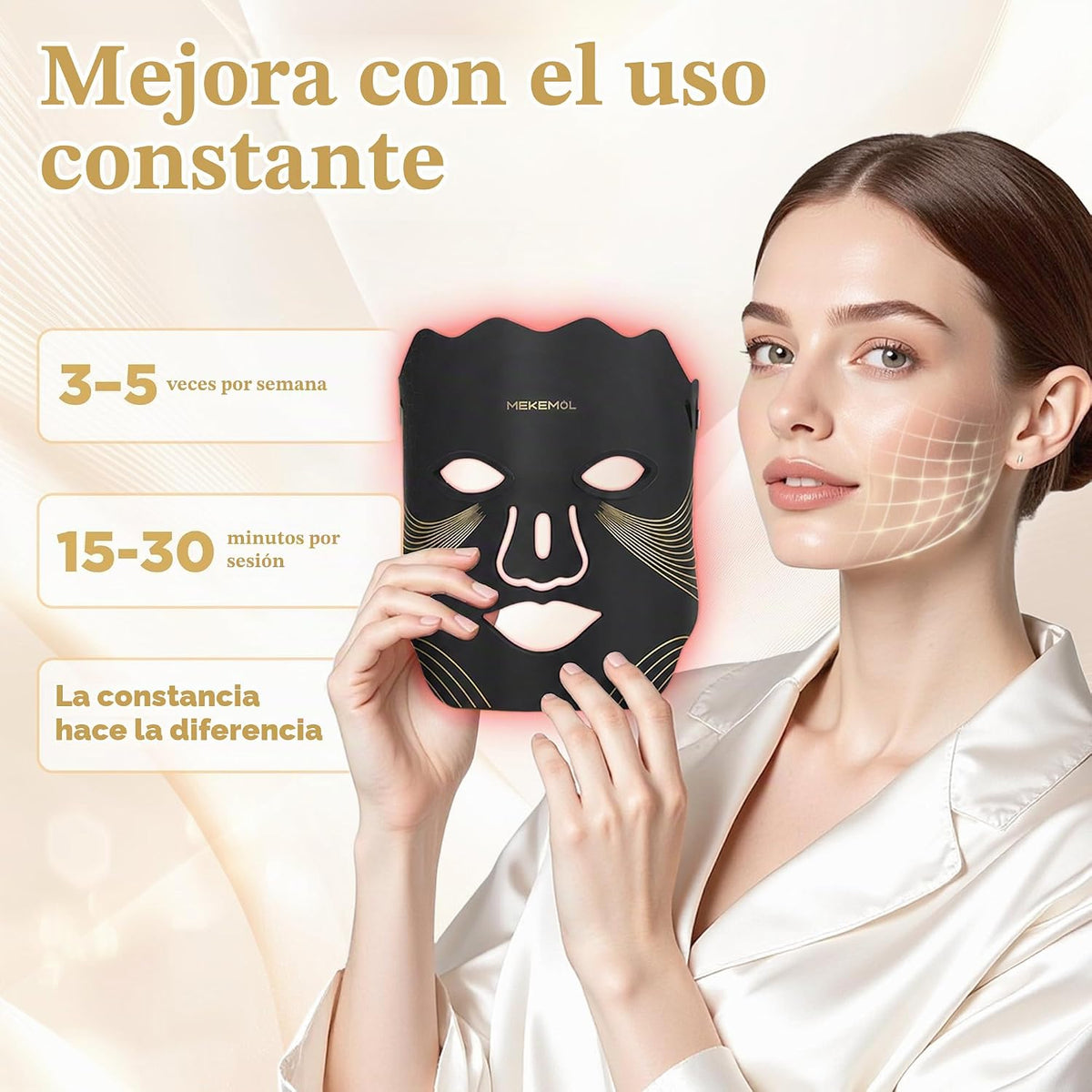 MEKEMOL Máscara de luz roja para cara y cuello con protección ocula...