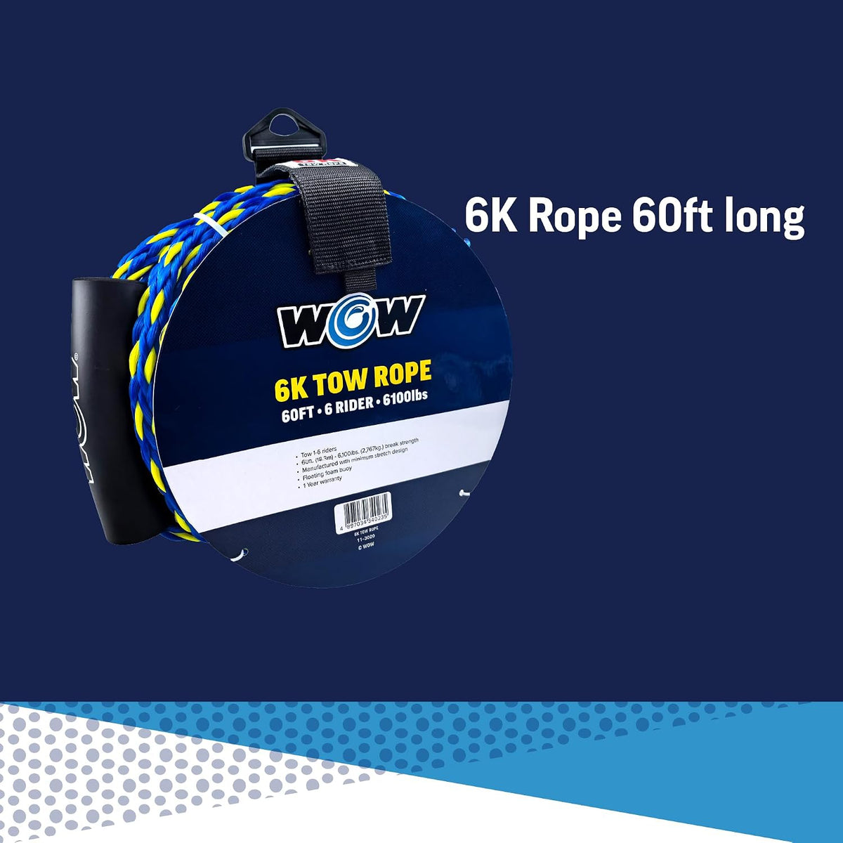 WOW Sports - Cuerda de remolque de 6 k y 60 pies con boya de espuma...