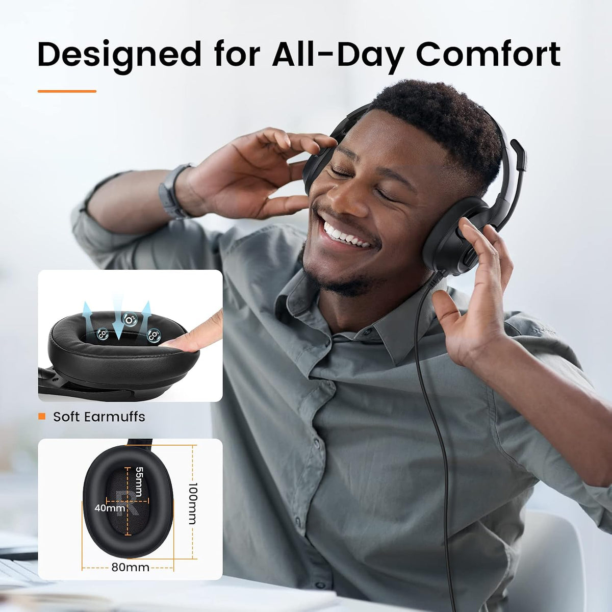 EKSA Auriculares con micrófono para laptop, auriculares con cable p...