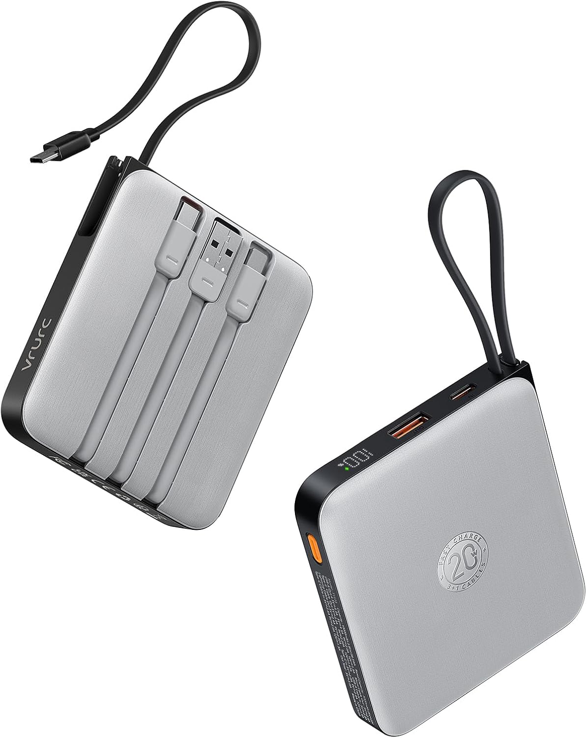 Cargador portátil VRURC con cables incorporados, carga rápida de 10...