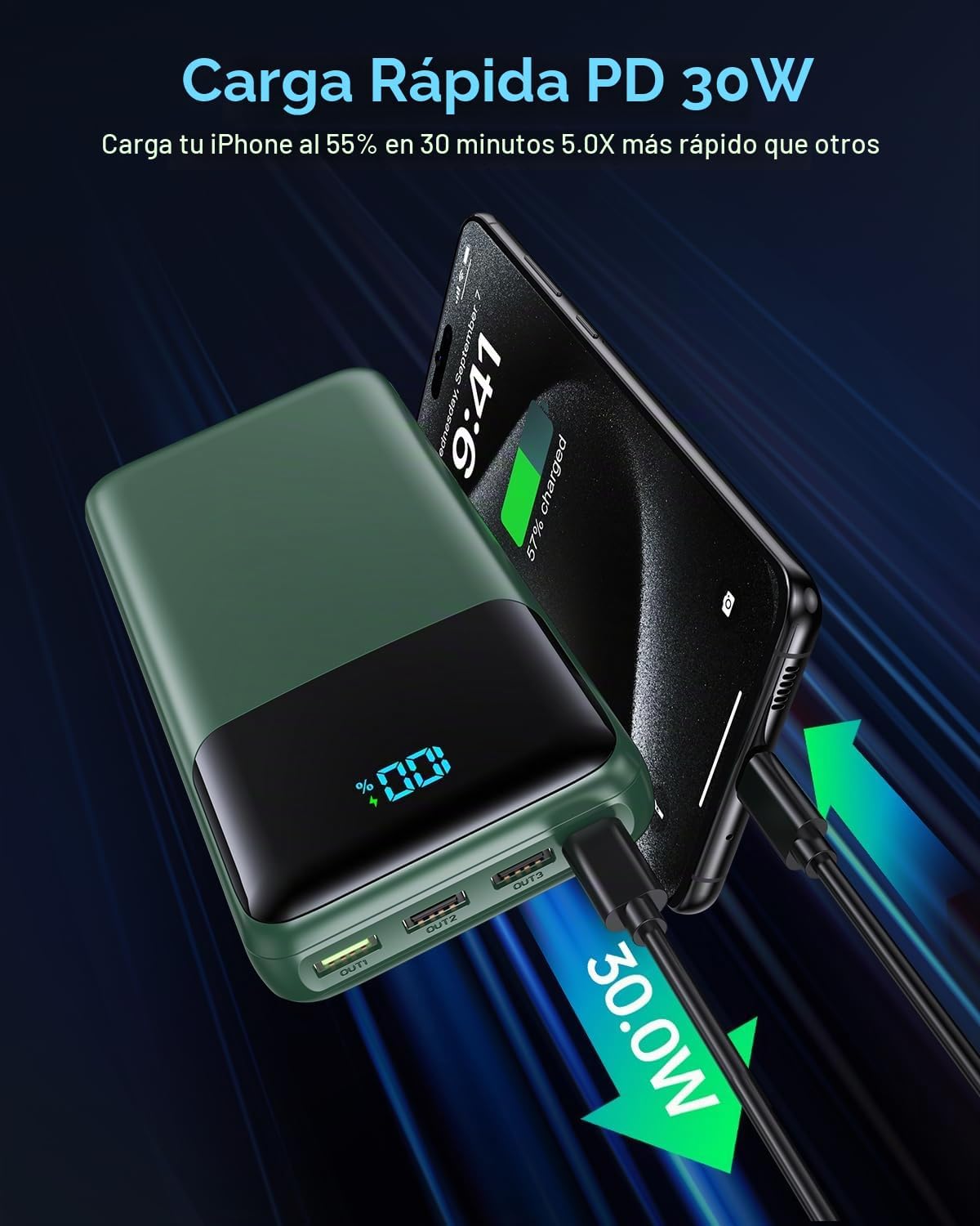 Cargador portátil Power Bank 50000mAh, PD 30W y QC 4.0 Carga rápida...