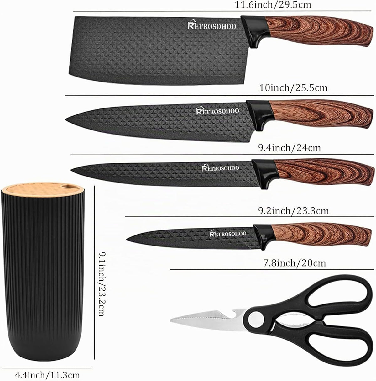 Retrosohoo - Juego de cuchillos de cocina de 6 piezas, color caqui,...