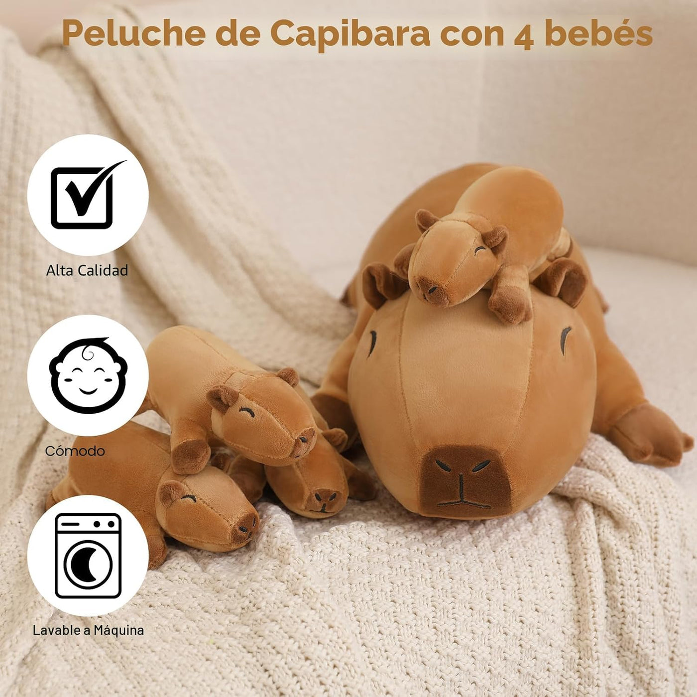 TOYSYM Capybara - Bonita almohada de peluche de Capybara con 4 pelu...