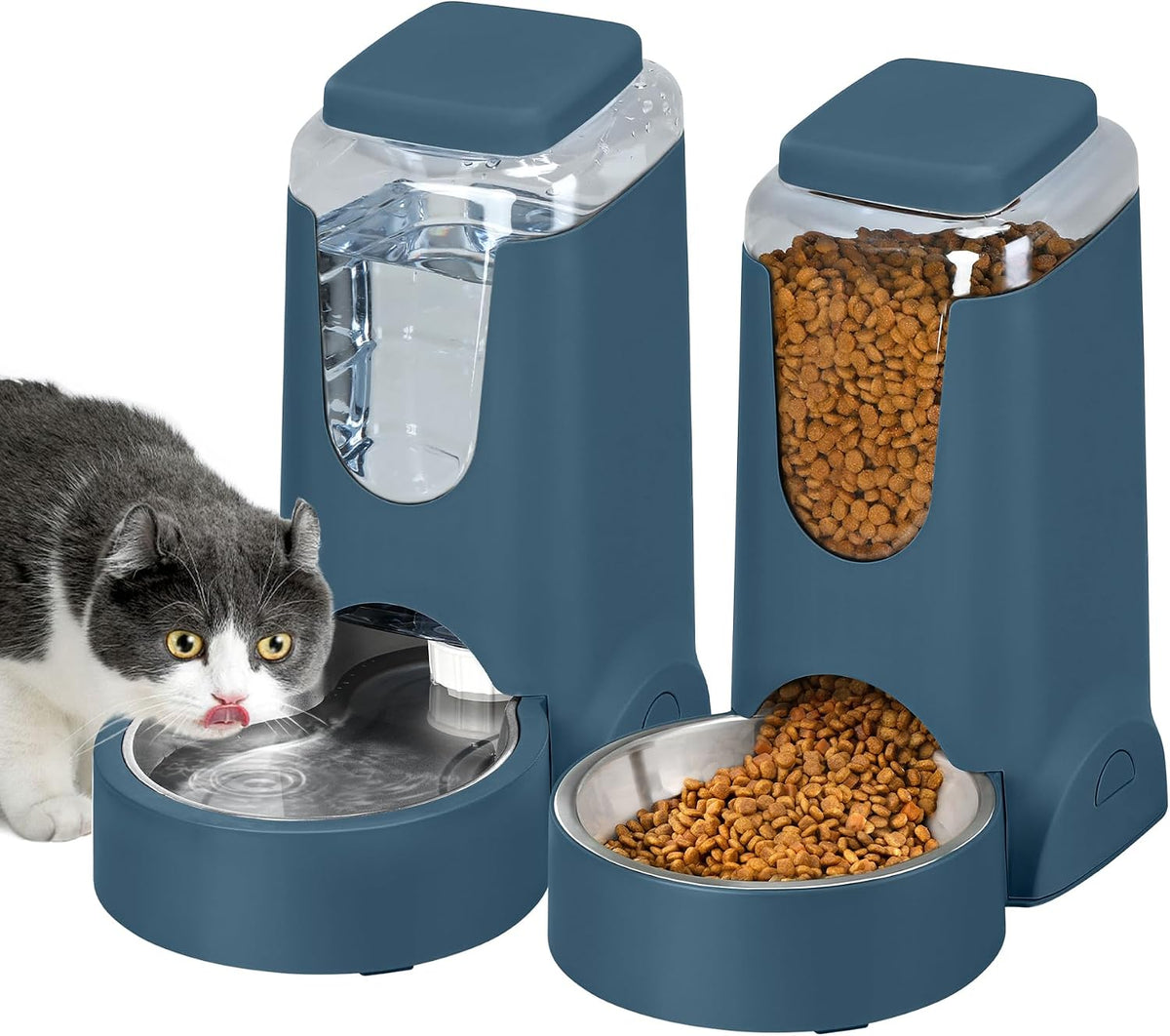 Paquete de 2 alimentadores automáticos para gatos y perros, dispens...