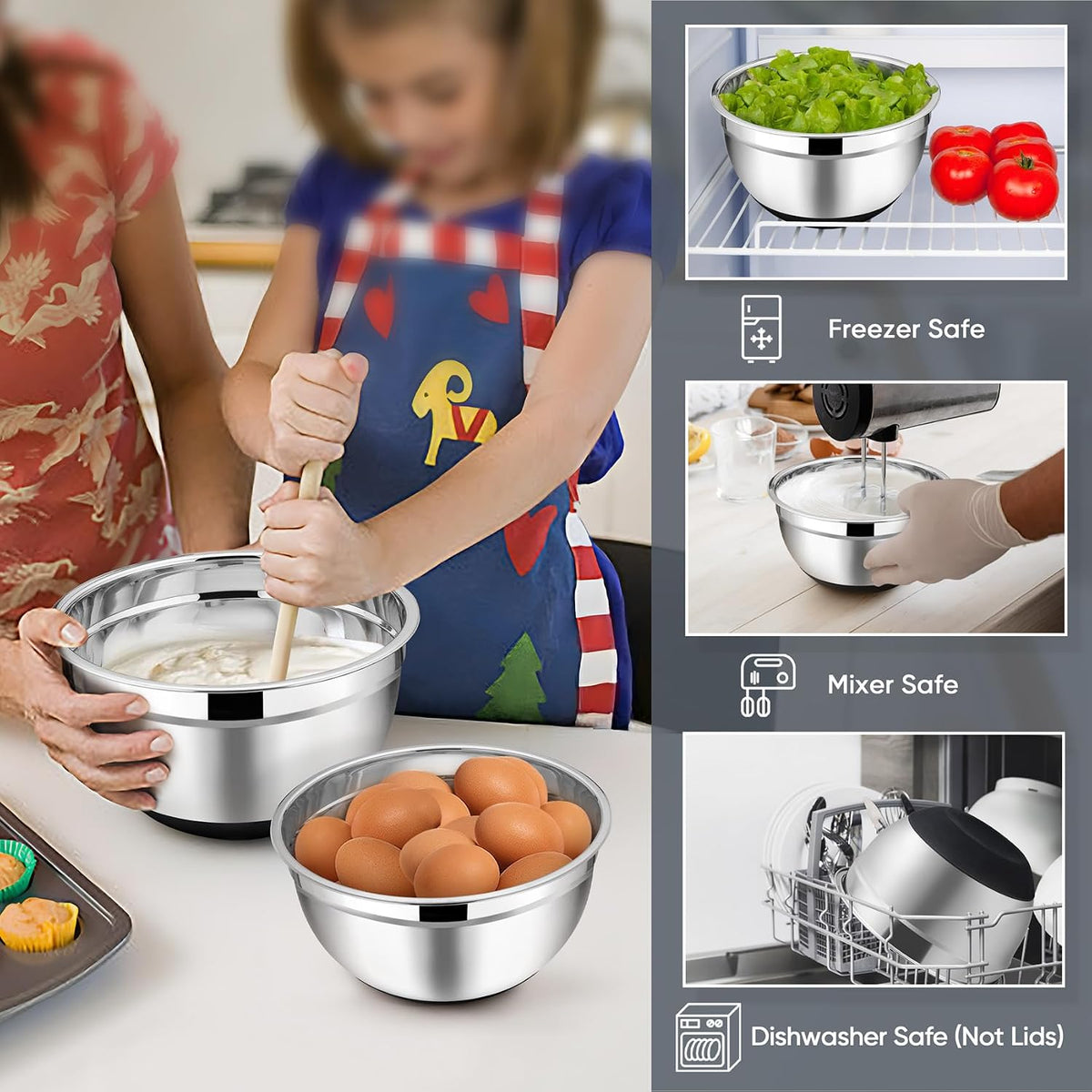 TeamFar Tazones para mezclar con juego de tapas, 7\/3.5\/2.5\/1.5\/...
