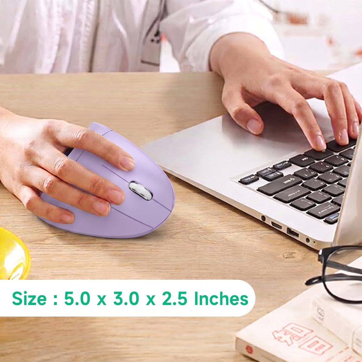 tlkawzy Ratón inalámbrico vertical ergonómico, elegante, recargable...