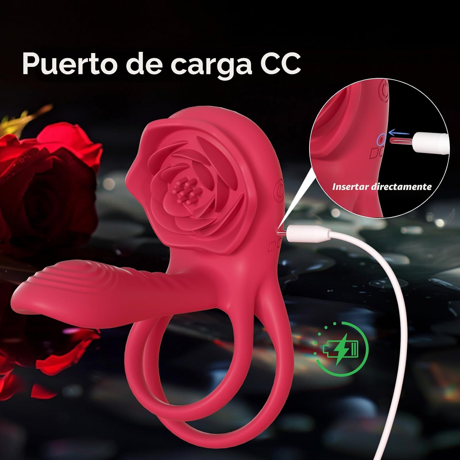 Anillo vibrador para el pene con estimulador de clítoris rosa, vibr...