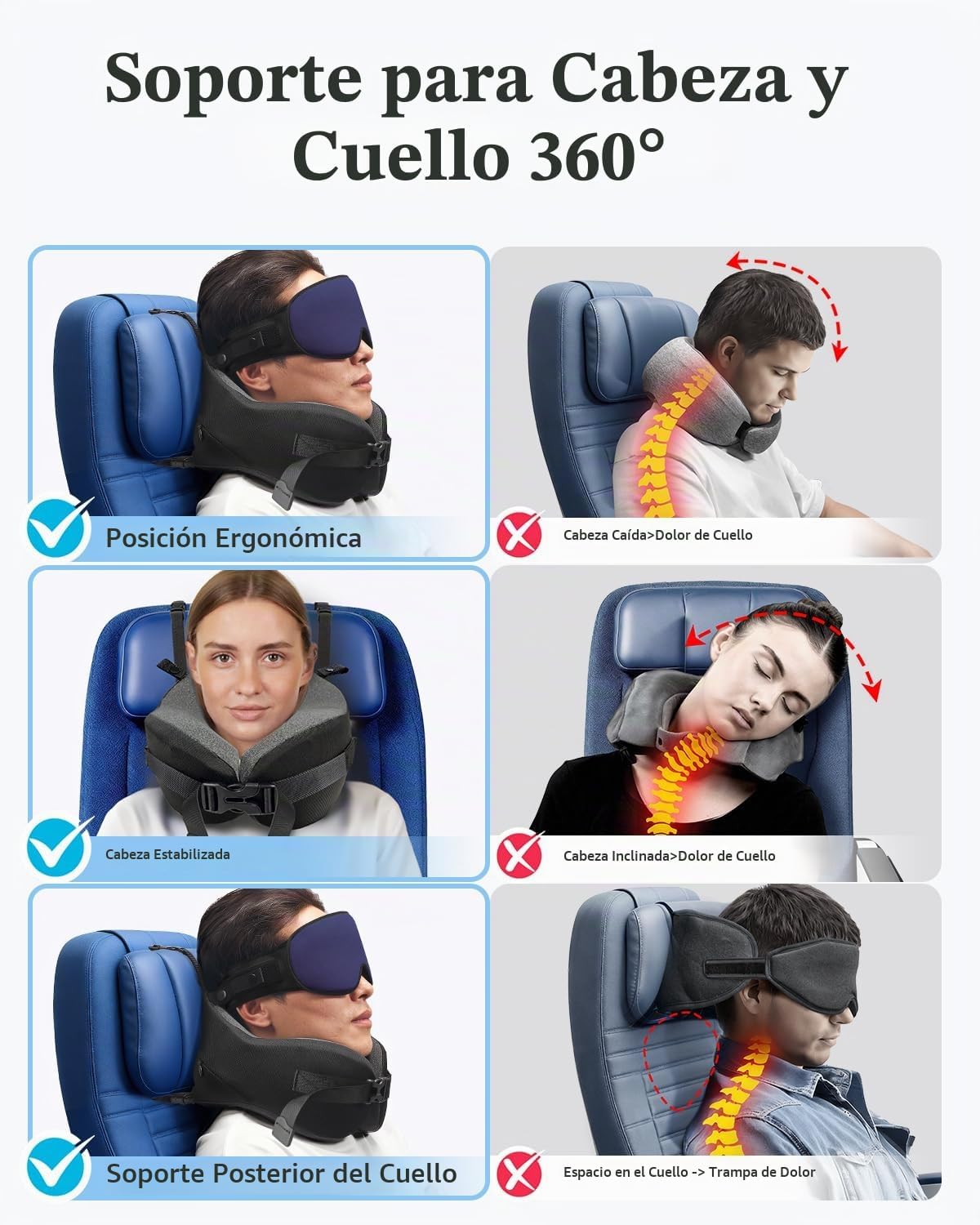 YFONG Almohada de viaje para aviones de vuelo largo, combinación de...