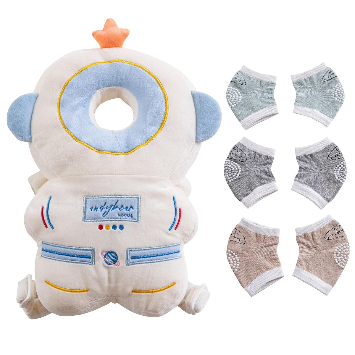Mochila con cojín protector de cabeza de bebé con 3 rodilleras para...