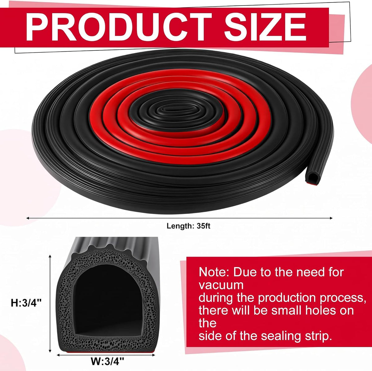 Pangda Tira autoadhesiva de goma EPDM de 35 pies en forma de D, par...