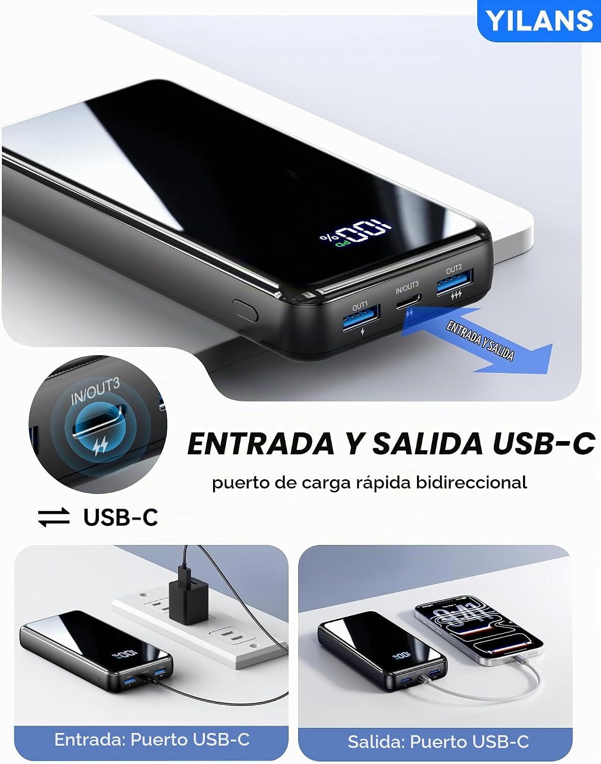 Cargador portátil, cargador de batería de 50000 mAh, cable integrad...