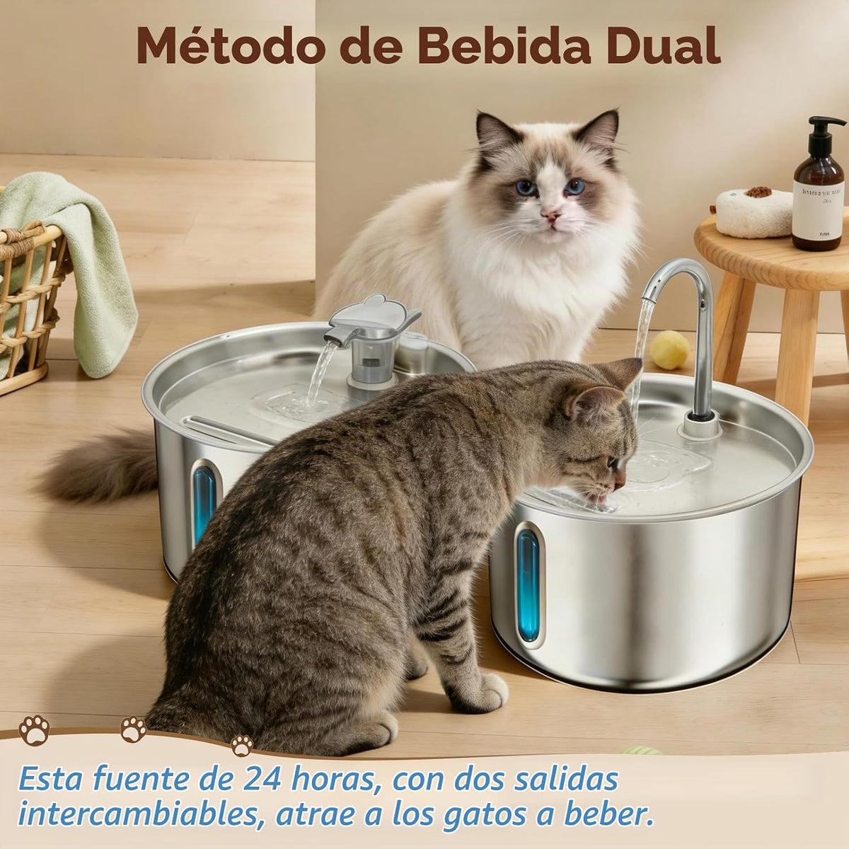 Fuente de agua de acero inoxidable para gatos, dispensador automáti...