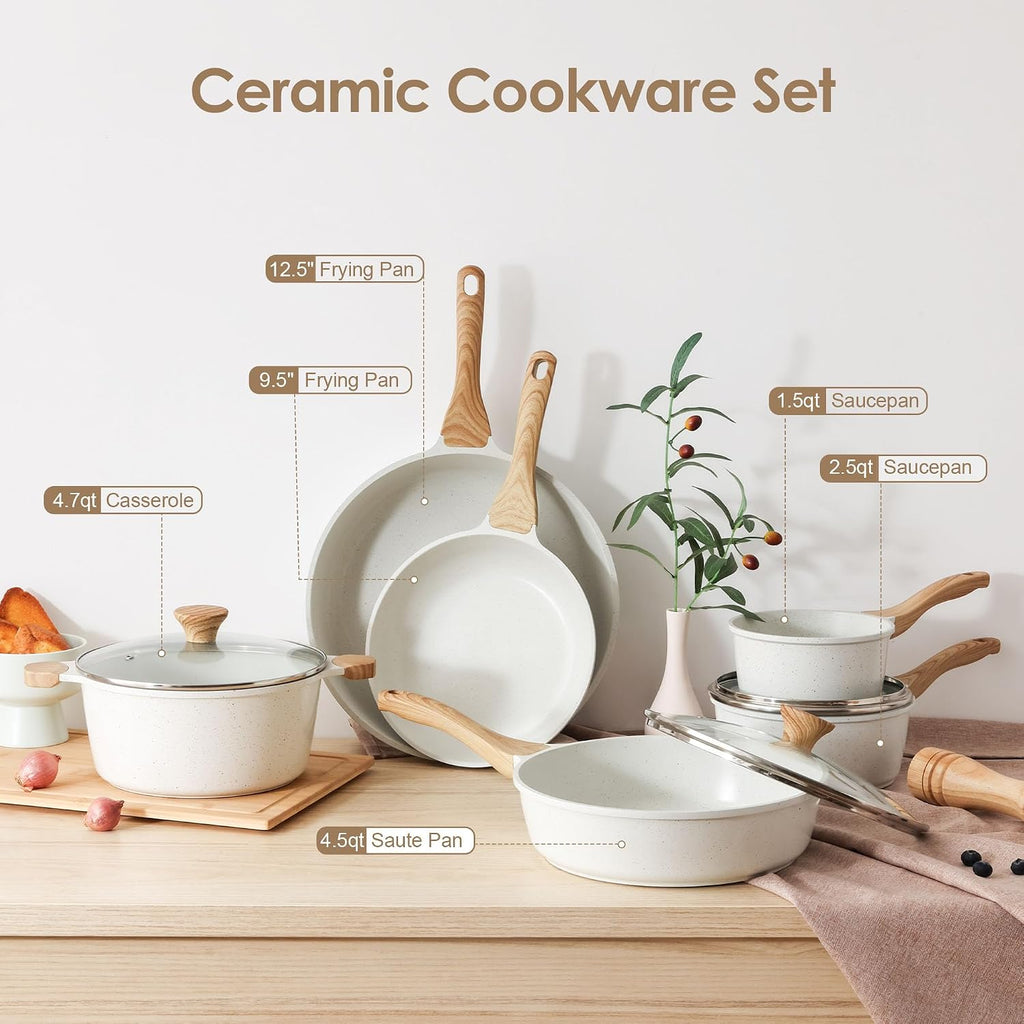 SENSARTE Juego de utensilios de cocina de cerámica antiadherente de...