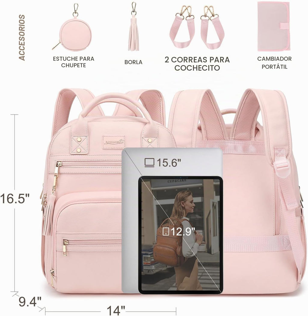ROSEGIN Mochila para pañales de cuero vegano de alta calidad con ca...