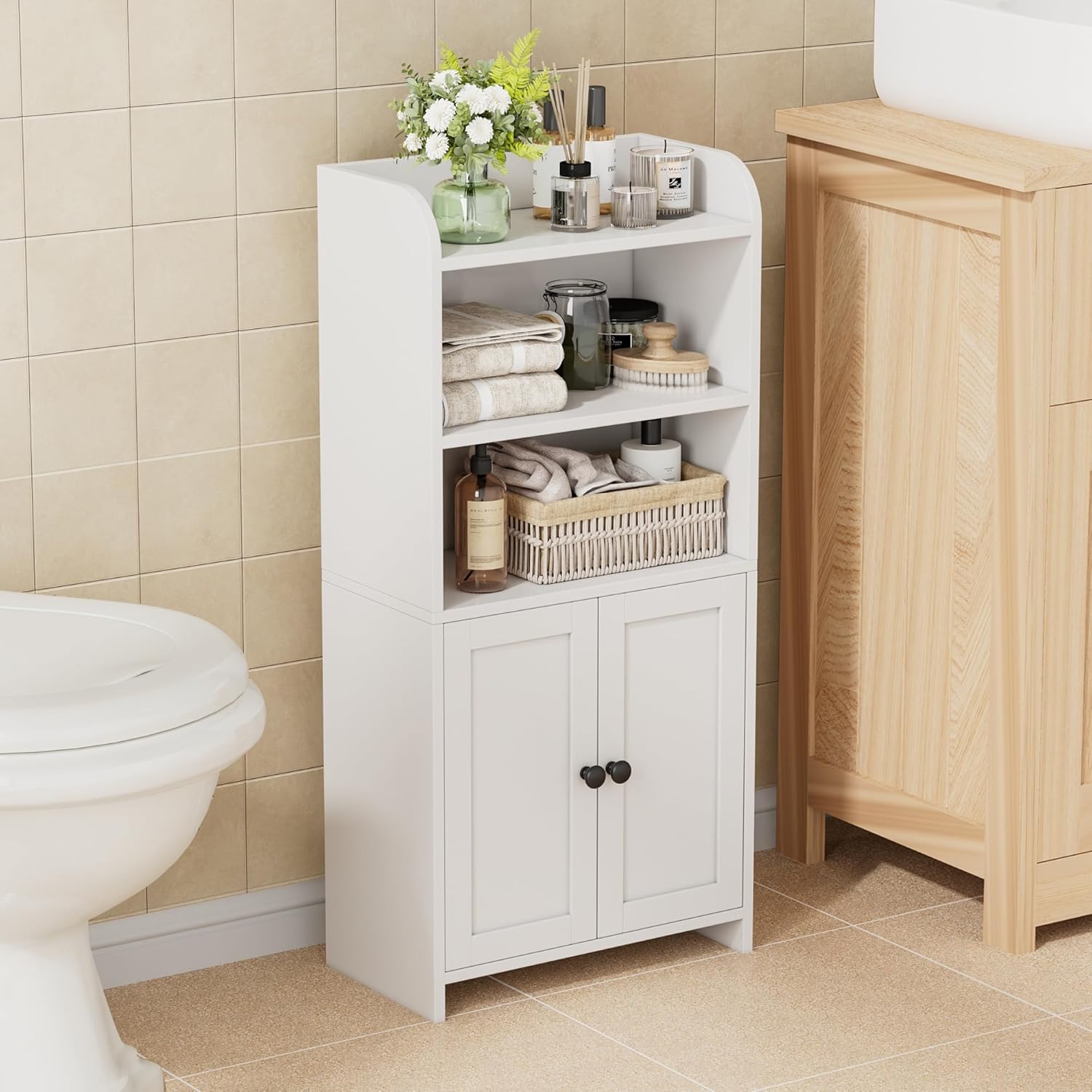 Homhedy Armario de almacenamiento de baño pequeño, almacenamiento i...
