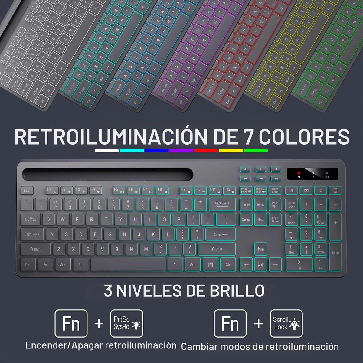 Soueto Teclado inalámbrico con retroiluminación RGB, soporte para t...