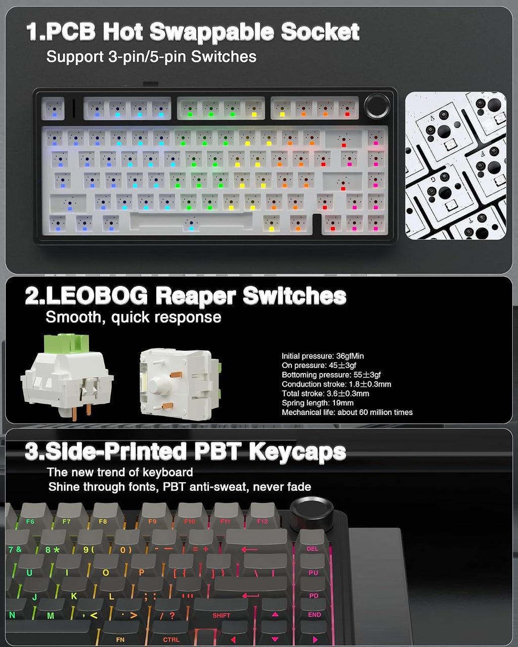 Teclado mecánico inalámbrico AULA F75 Pro, teclado personalizado in...