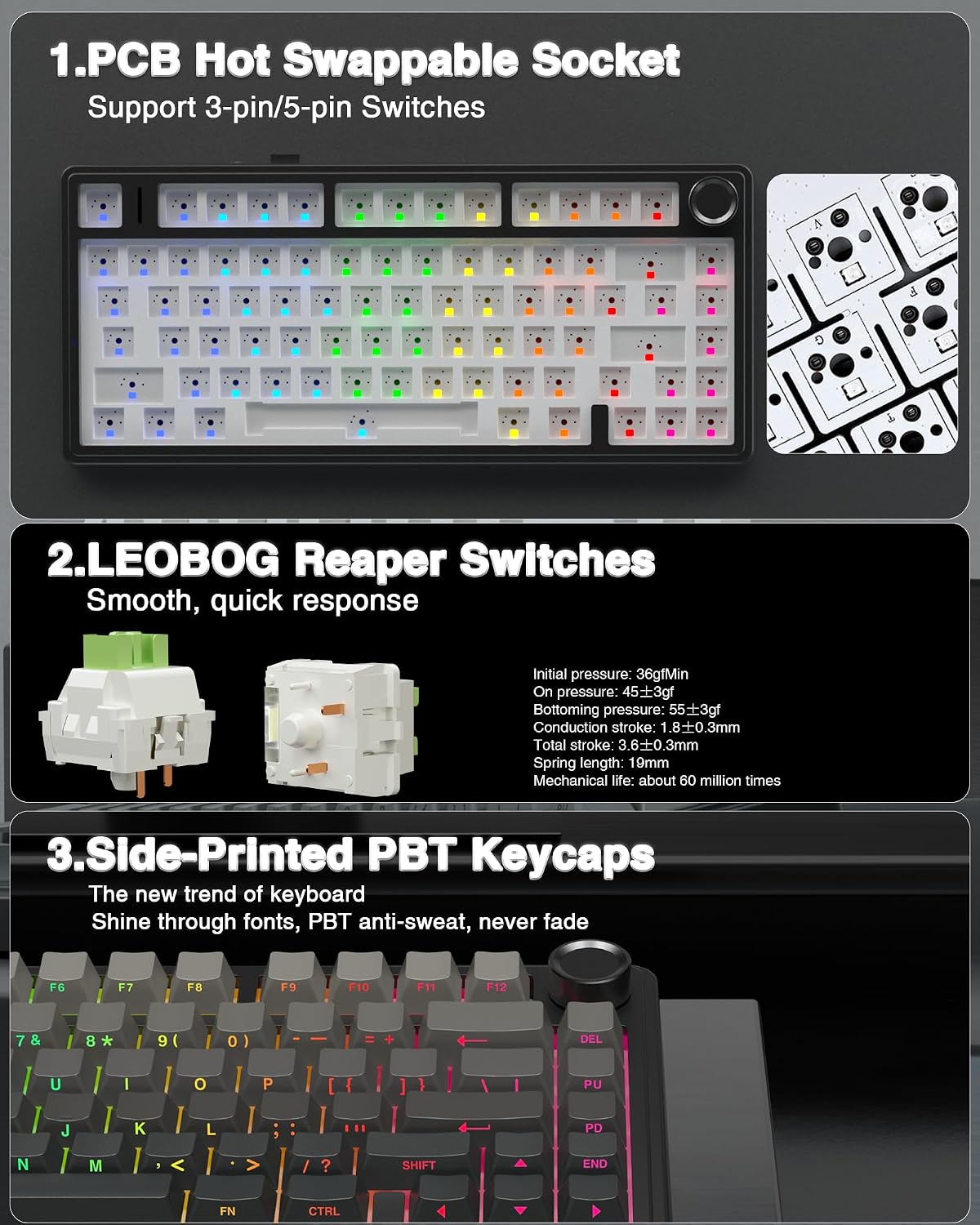 Teclado mecánico inalámbrico AULA F75 Pro, teclado personalizado in...