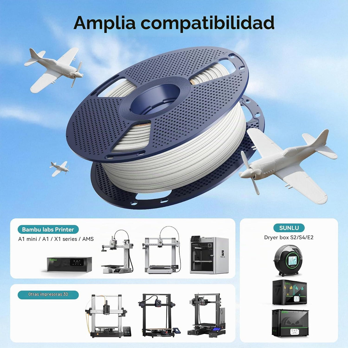 SUNLU Filamento PLA ligero de 0.07 in, blanco | 1.8 lbs, LW-PLA 1,1...