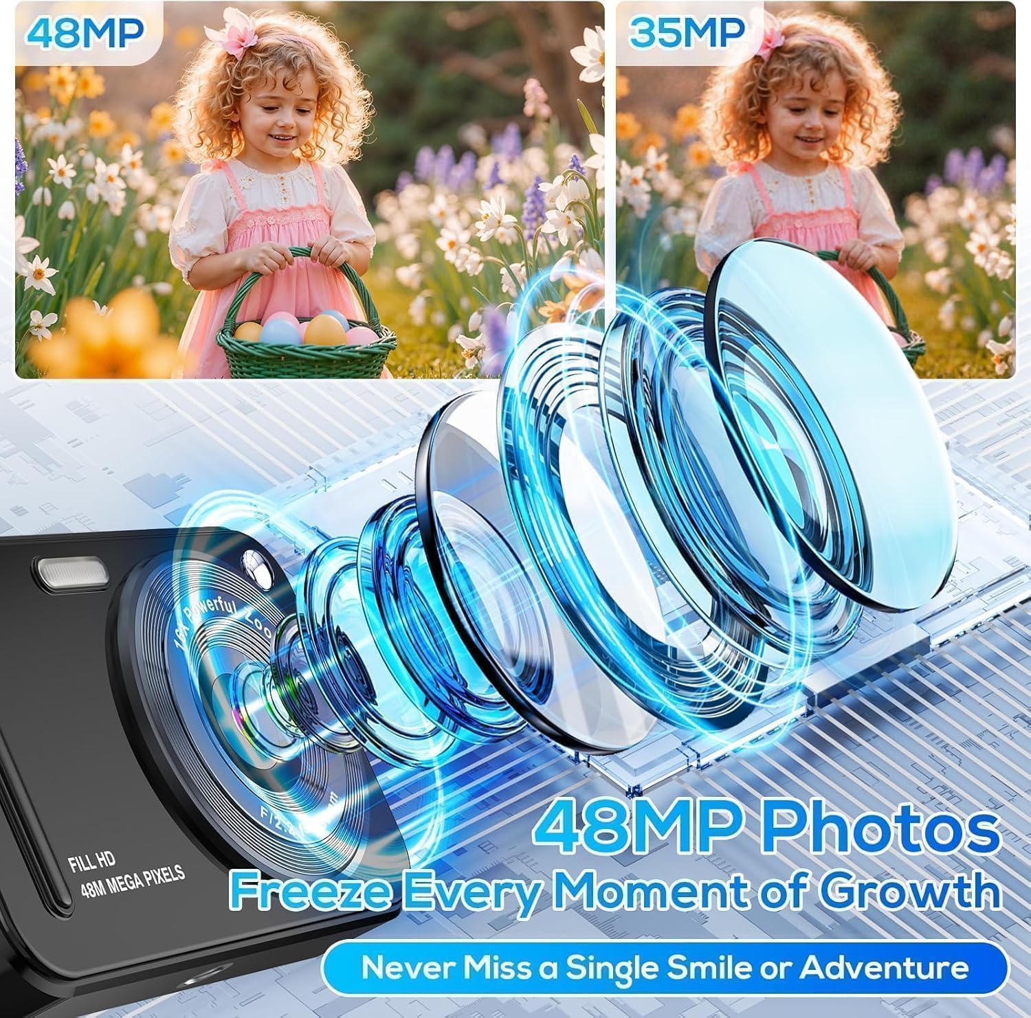 Cámara digital para niños, 48MP FHD 1080P