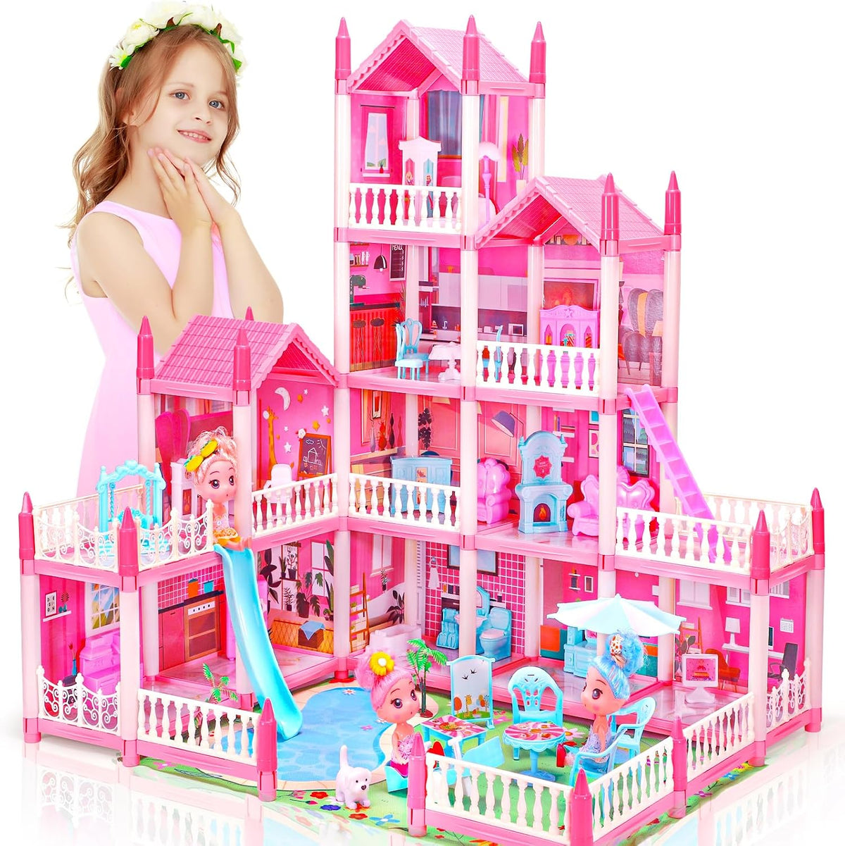 Casa de muñecas AmiDear con 4 pisos y 11 habitaciones, juego de cas...