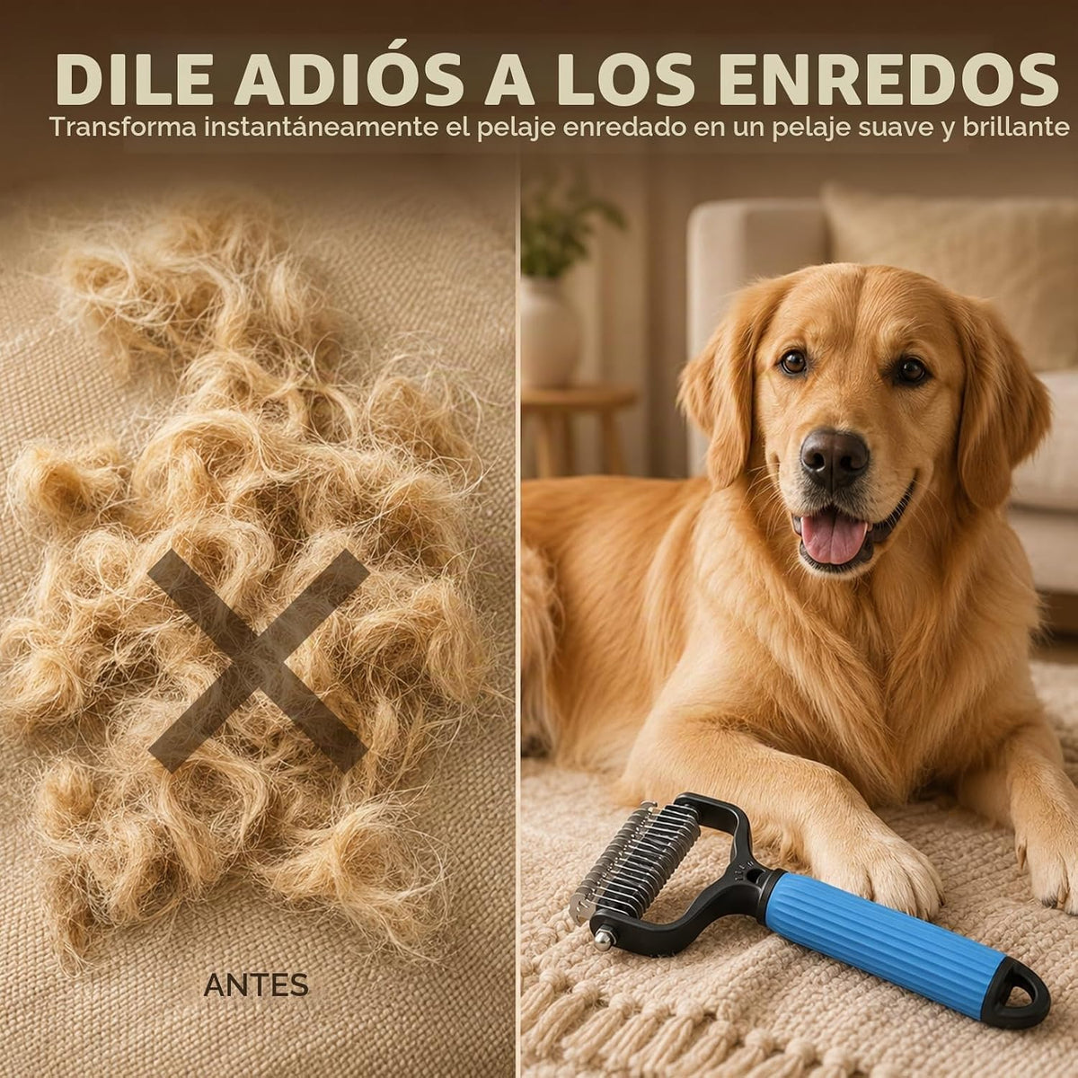 2 cepillos de aseo para mascotas, rastrillo de doble cara y peine d...