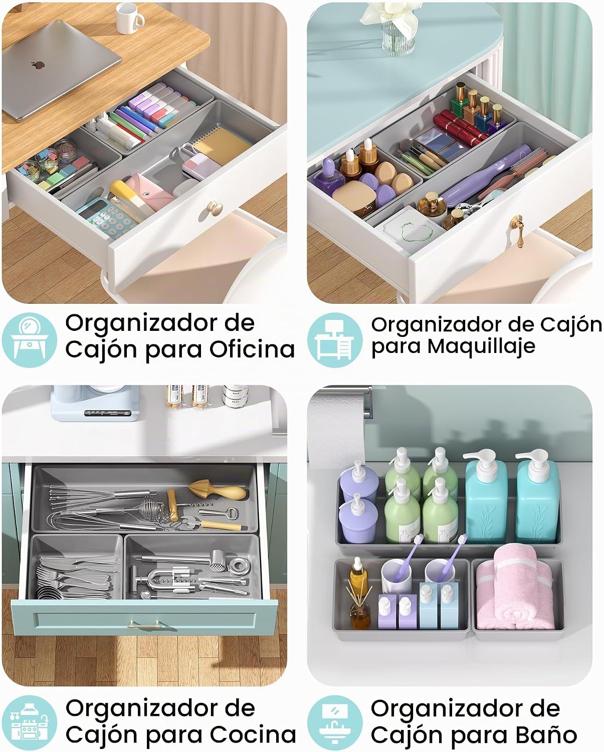 MLIKLU Juego de 10 organizadores de cajones de plástico de gran tam...