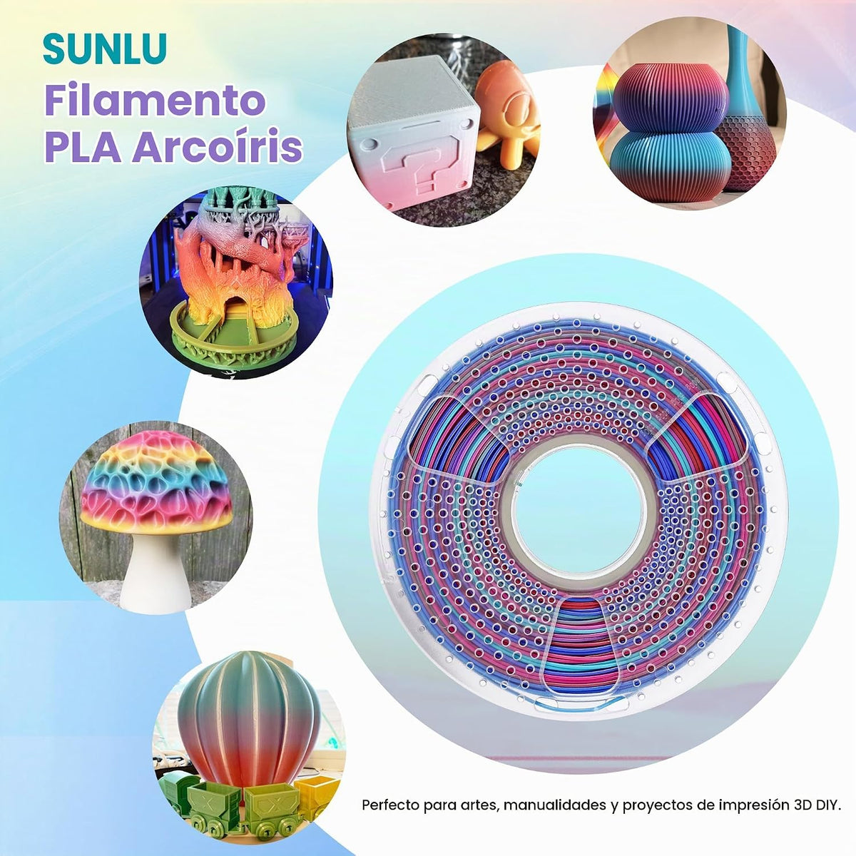 SUNLU Filamento para impresora 3D, filamento PLA arcoíris de 0.07 i...