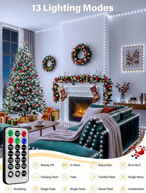 200 luces LED de Navidad de 66 pies IP67 impermeables, blanco frío...