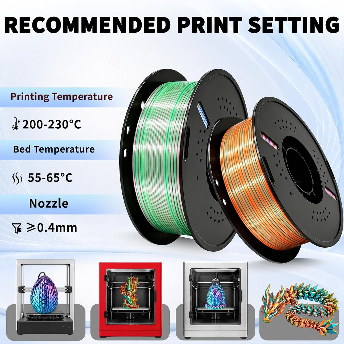 Frucindra Filamento de impresora 3D PLA+ de seda presecado, filamen...