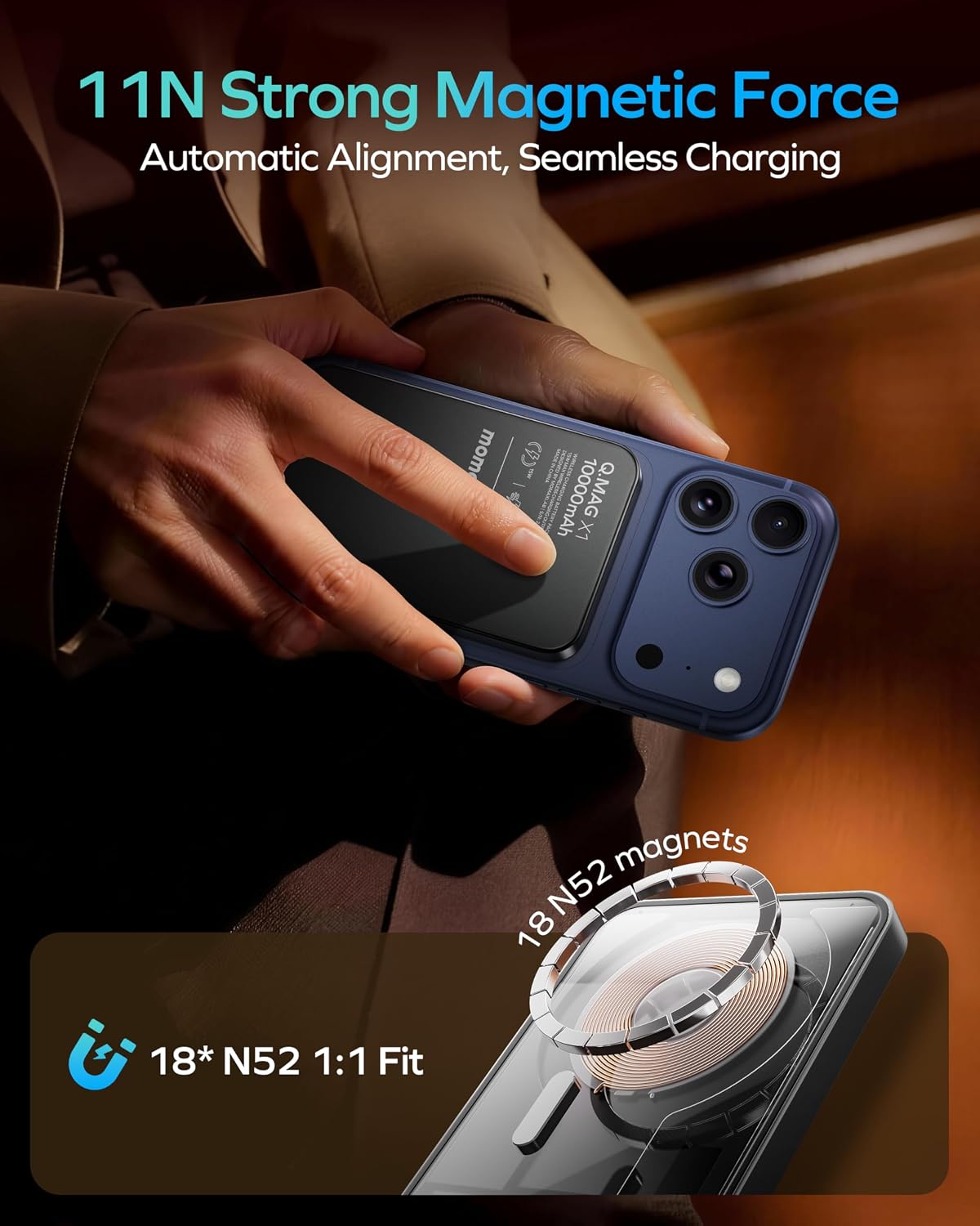MOMAX Q.MAG Cargador portátil inalámbrico de 10000 mAh, batería mag...