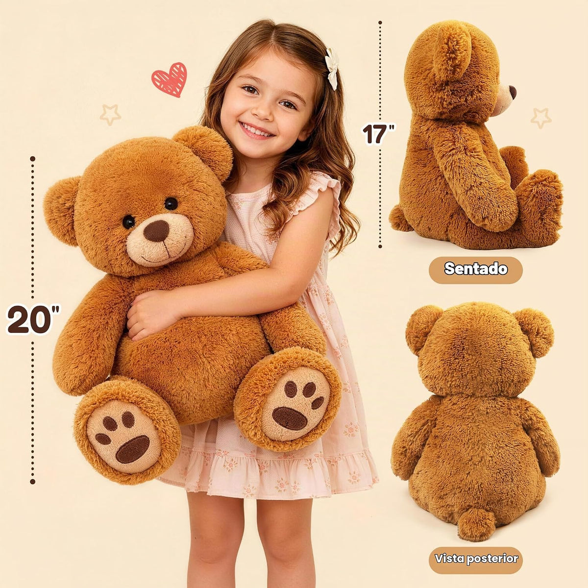 LotFancy Oso de peluche, peluche suave de 20 pulgadas, color marrón...