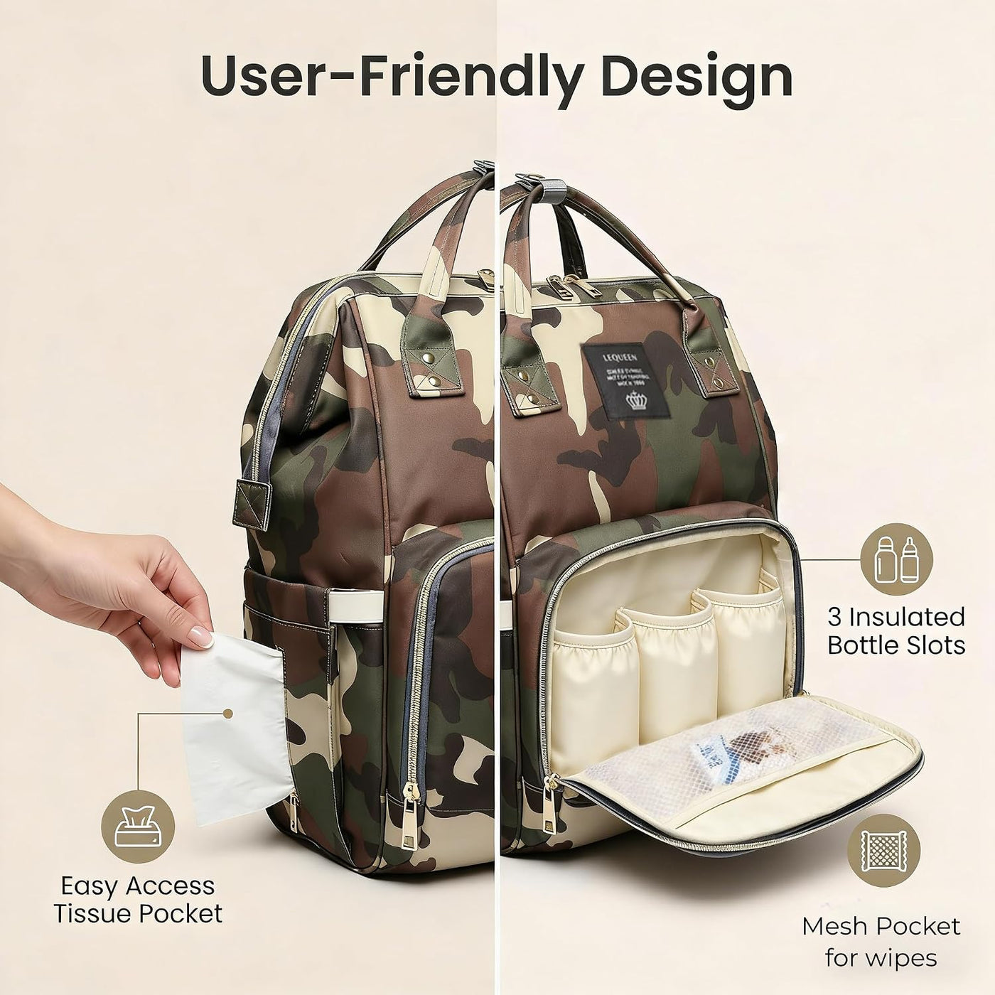 Armbq Mochila de pañales de camuflaje multifunción para el cuidado...