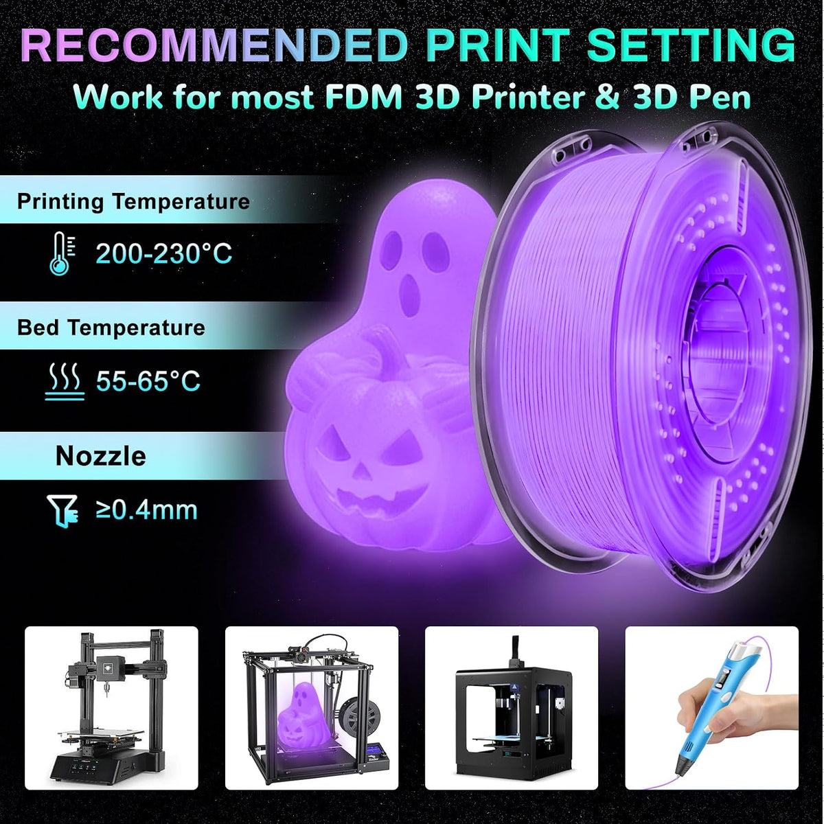 Frucindra Filamento de impresora 3D PLA+ que brilla en la oscuridad...