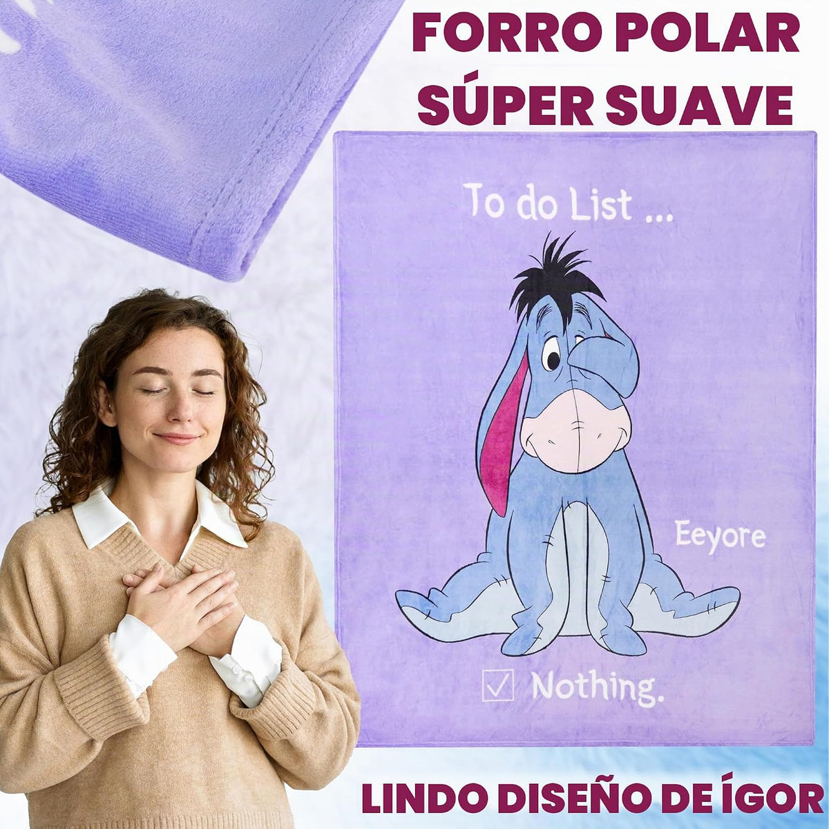 Disney Eeyore - Manta de forro polar suave para dormitorio, 59 x 51...