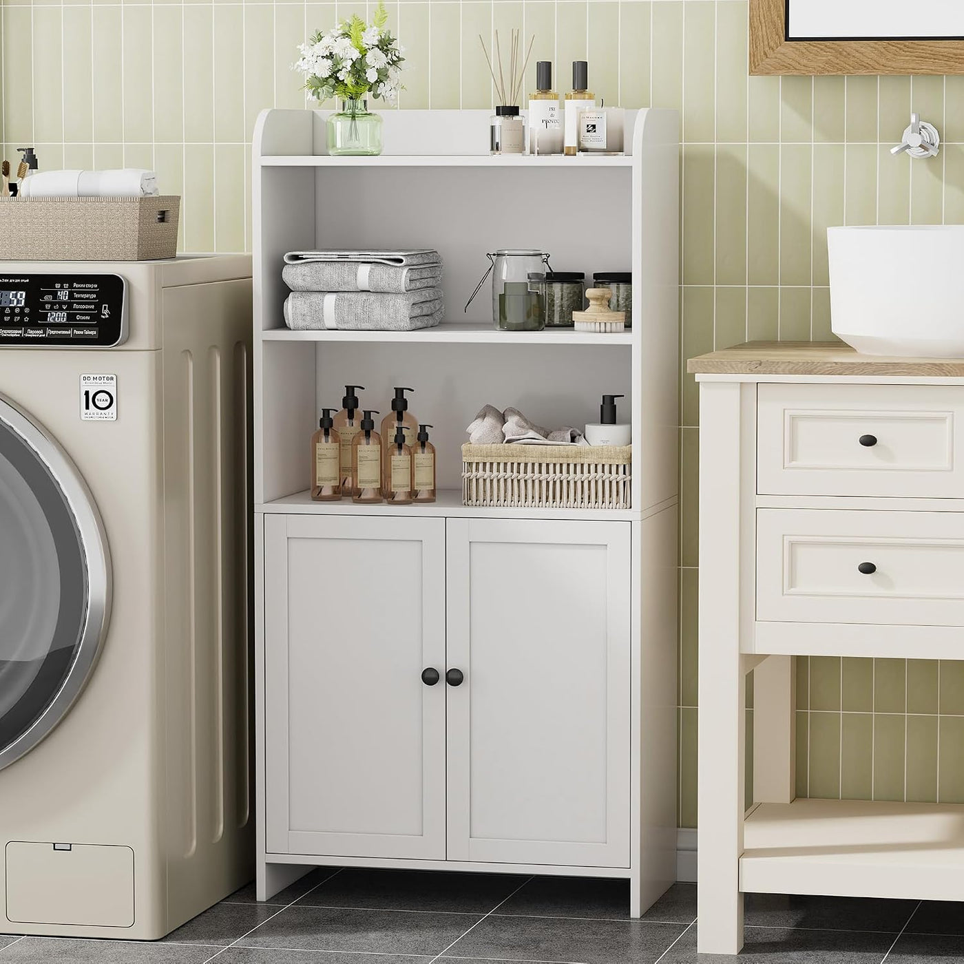 Homhedy Armario de almacenamiento de baño pequeño, almacenamiento i...