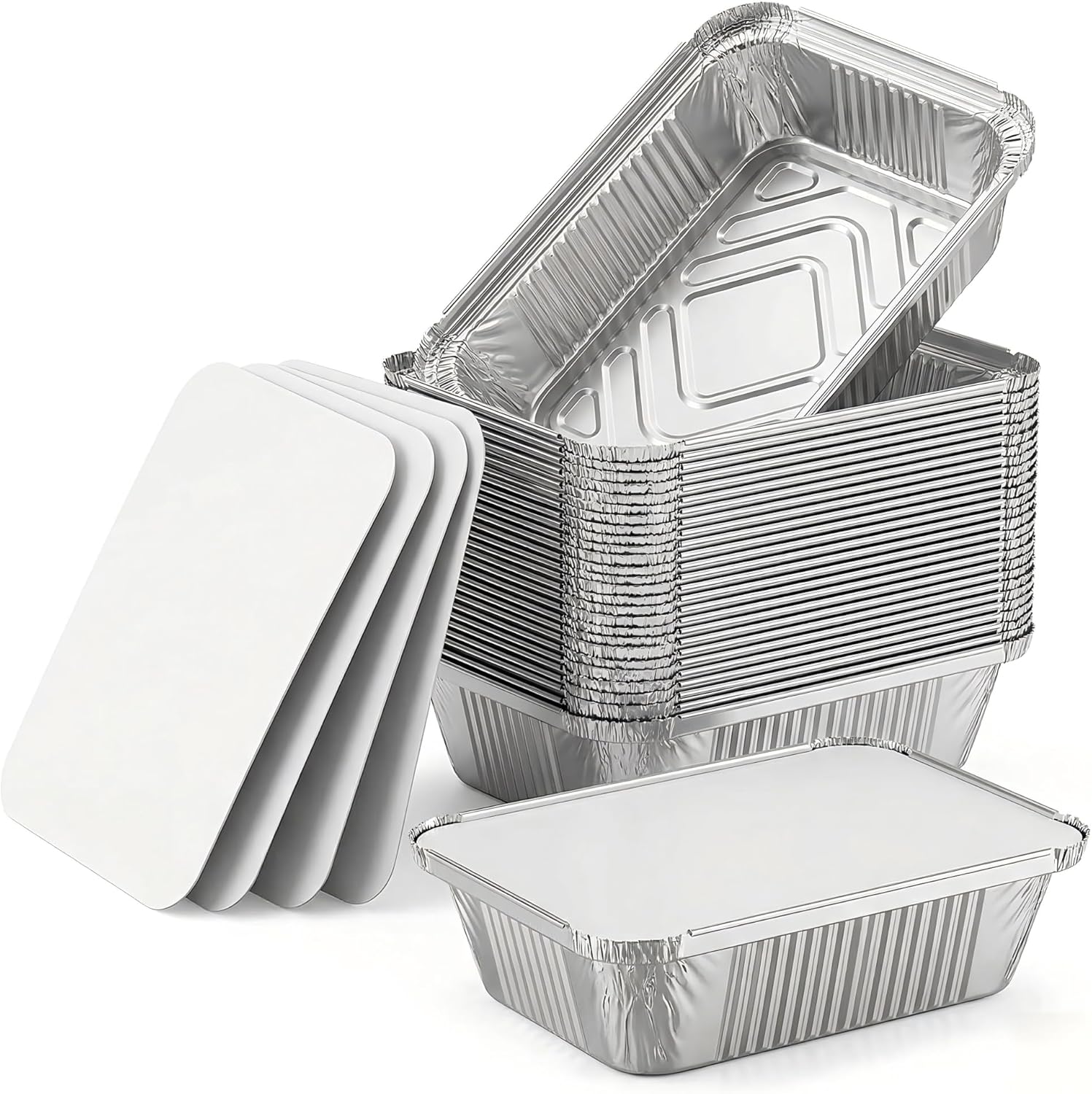 Julpvom Paquete de 50 bandejas de aluminio con tapas, recipientes d...