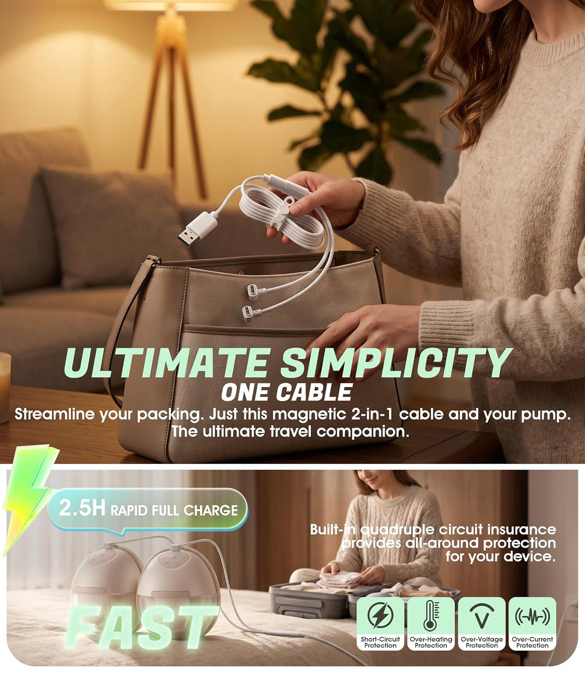 Ermorgen Cable de carga 3 en 1 compatible con el extractor de leche...